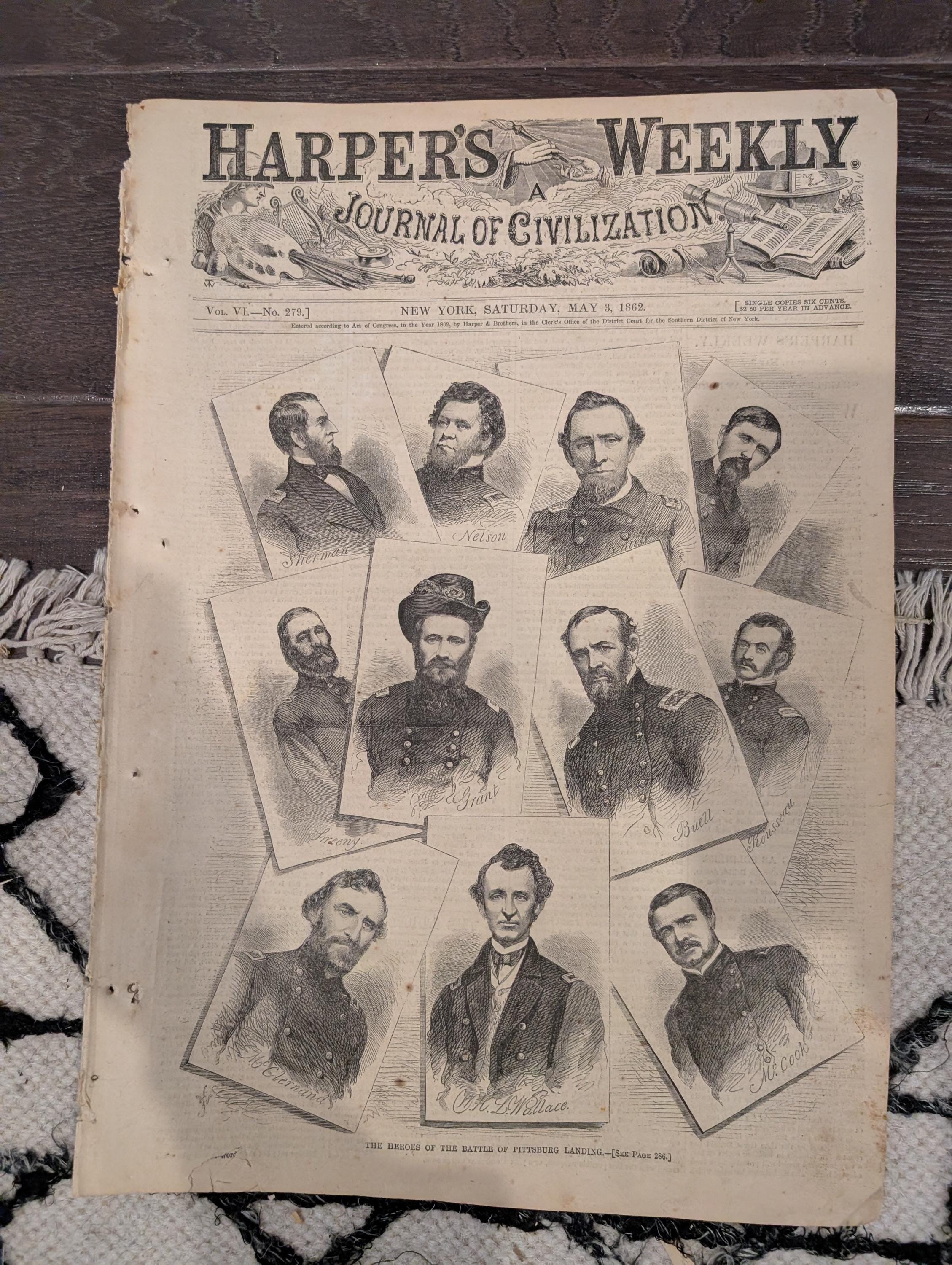 Harper’s Weekly – May 3, 1862 – Heroes of Shiloh • Merrimac Scenes • Fort Pulaski • Winslow Homer Prints