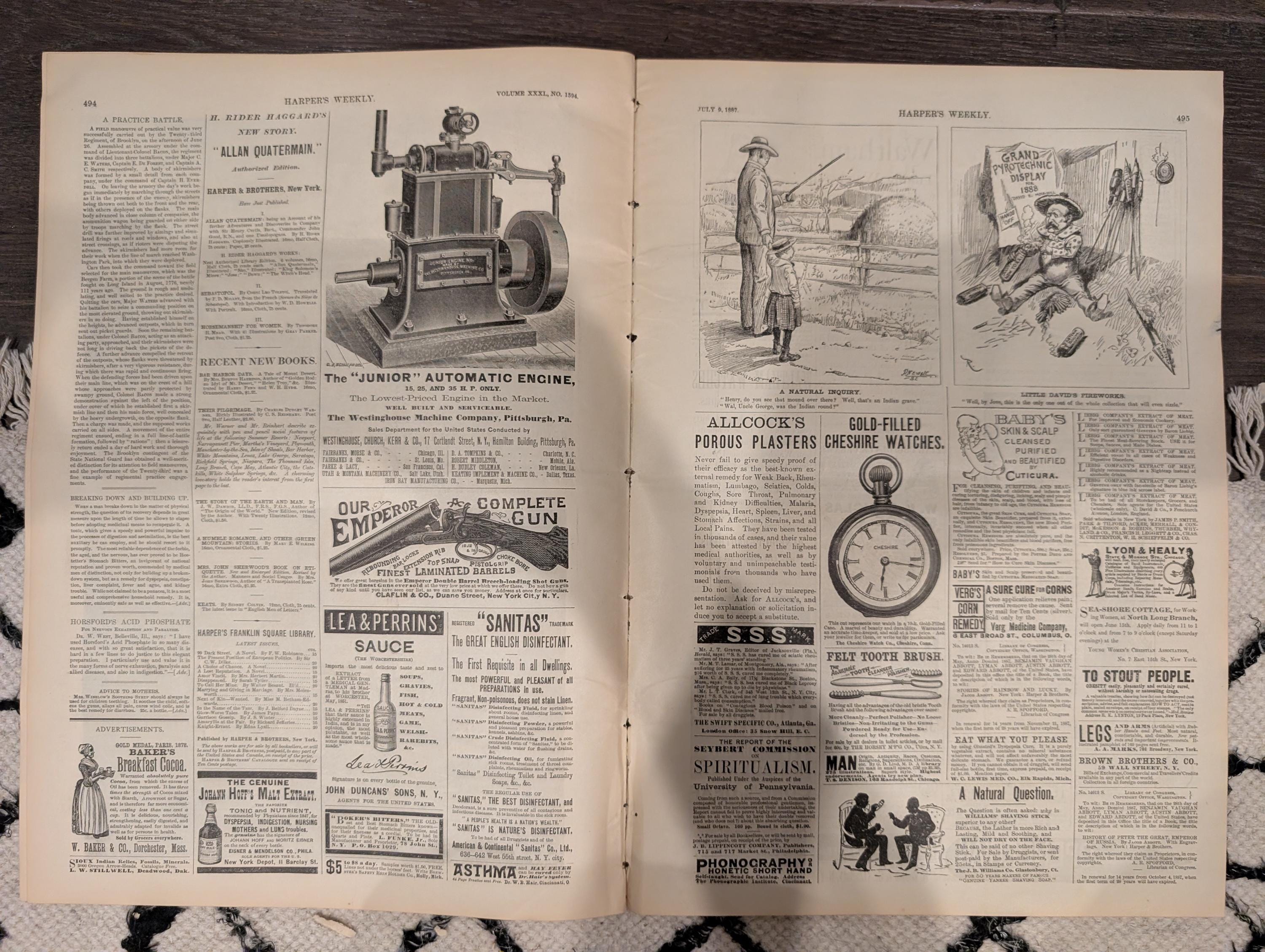 Harper’s Weekly — July 9, 1887 — University of Michigan Double-Page, 23rd Regiment Battle Scenes, Kansas City Exposition, General Sheridan,