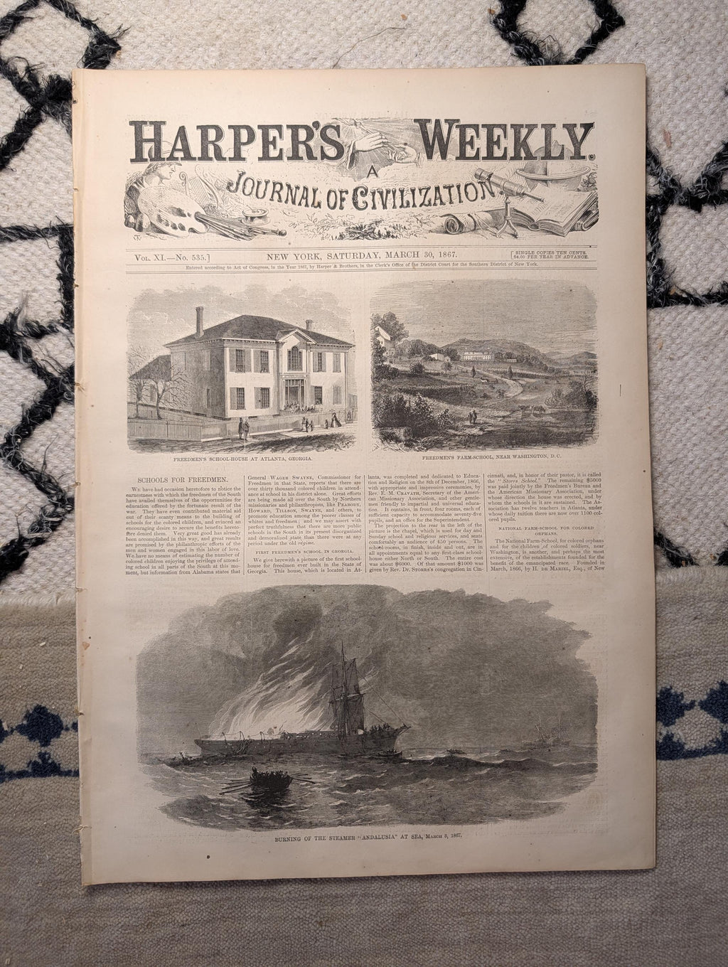 1867 Nast "Amphitheatrum Johnsonianum," Freedmen's Schools Atlanta — Mar 30