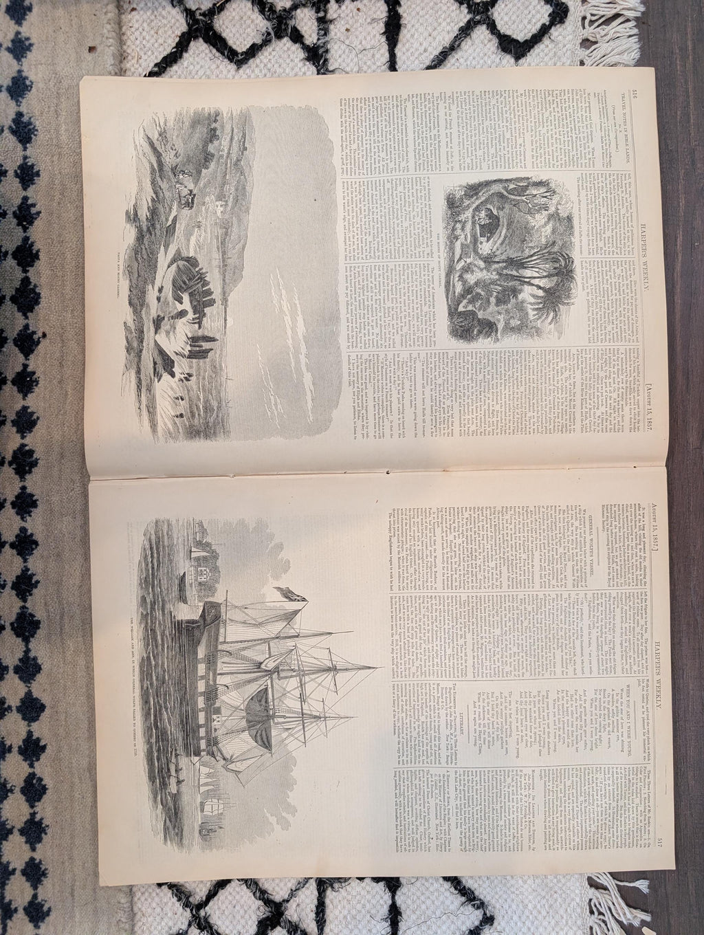 1857 Newport Bathing Scene Harper's Weekly August 15 King of Delhi General Wolfe