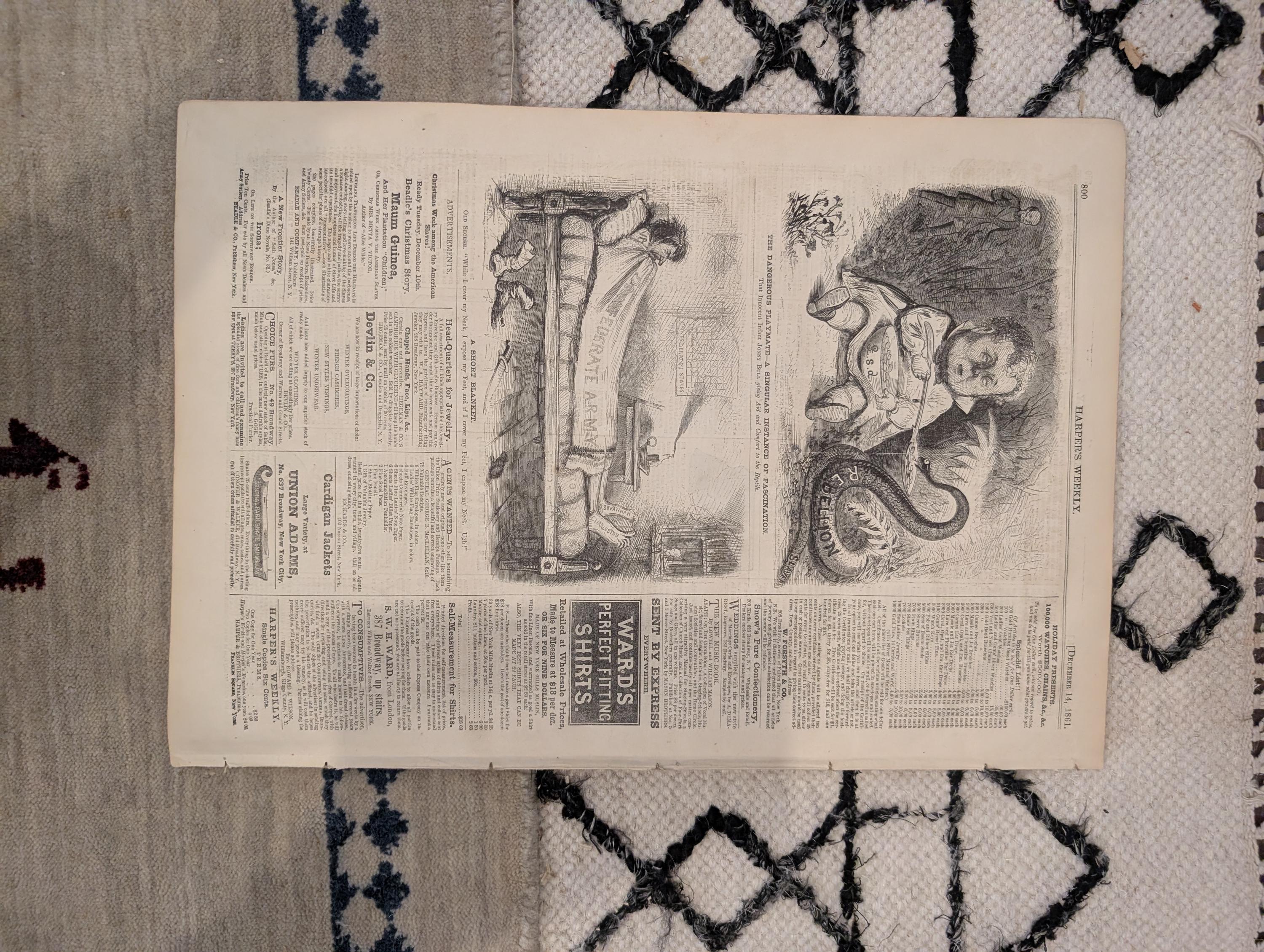 1861 Slave Map of Georgia Harper's Weekly Dec 14 Tybee Island Stone Fleet
