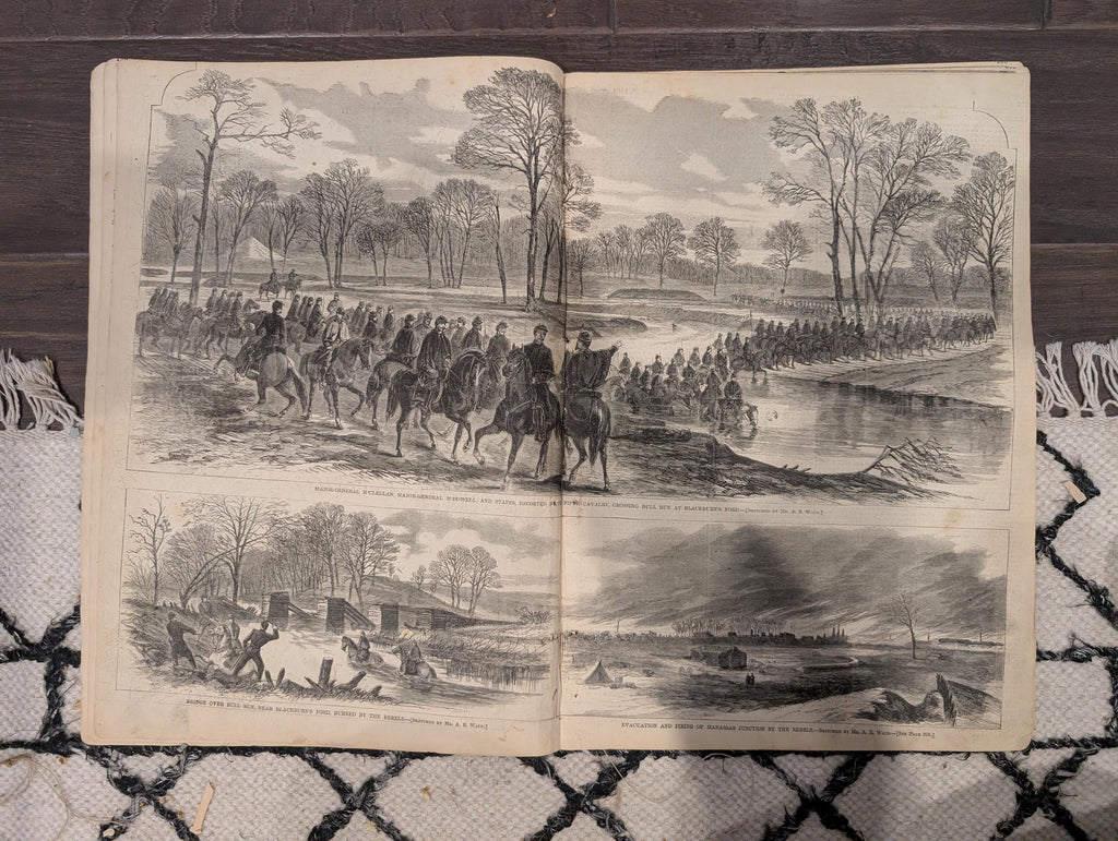 Harper’s Weekly March 29 1862 – Battle of Pea Ridge, Manassas, Columbus KY, Fort Clinch, Civil War Maps & Illustrations