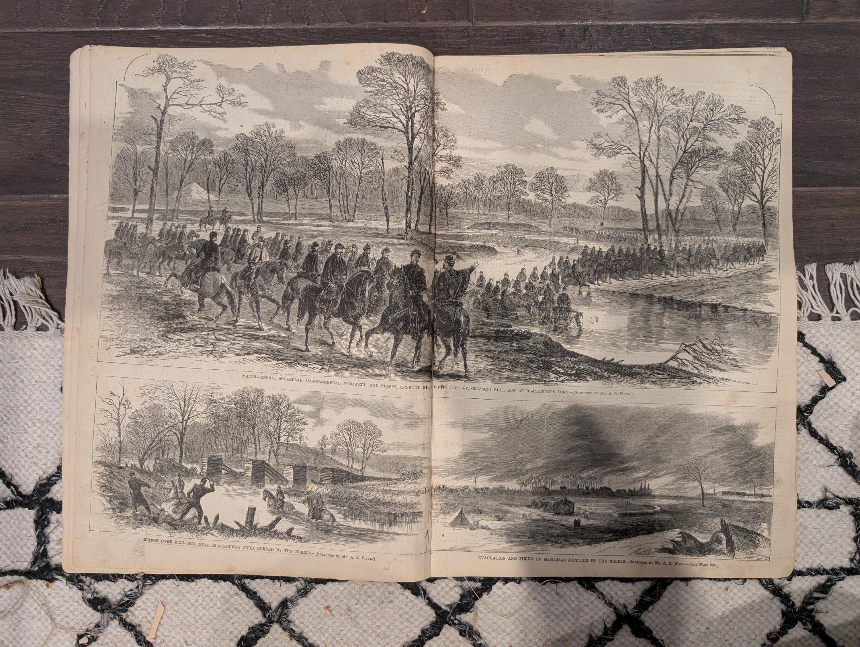 Harper’s Weekly March 29 1862 – Battle of Pea Ridge, Manassas, Columbus KY, Fort Clinch, Civil War Maps & Illustrations