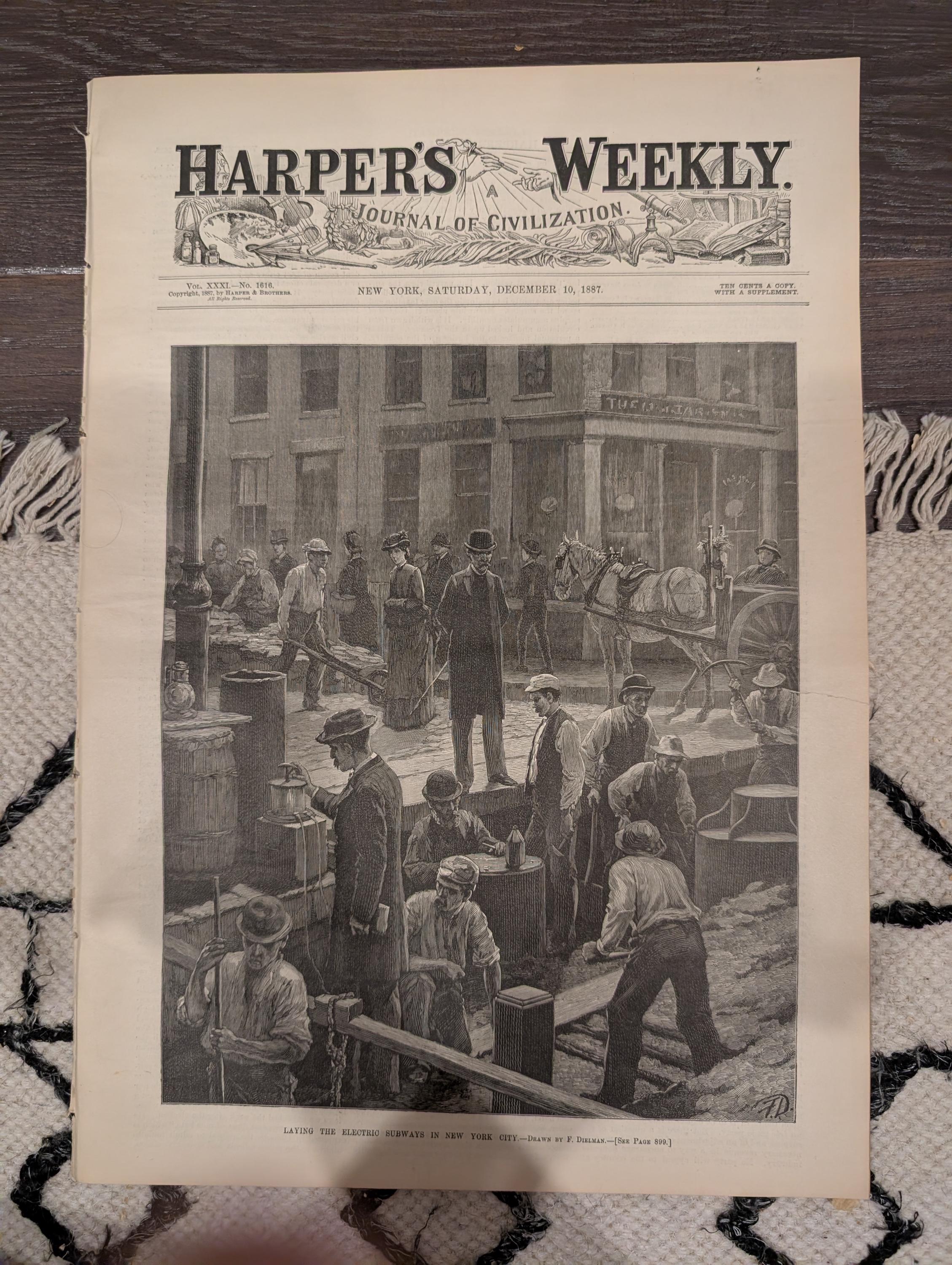 Harper’s Weekly – December 10, 1887 – Electric Subways • Atlantic Storm • Yale Football Supplement Included