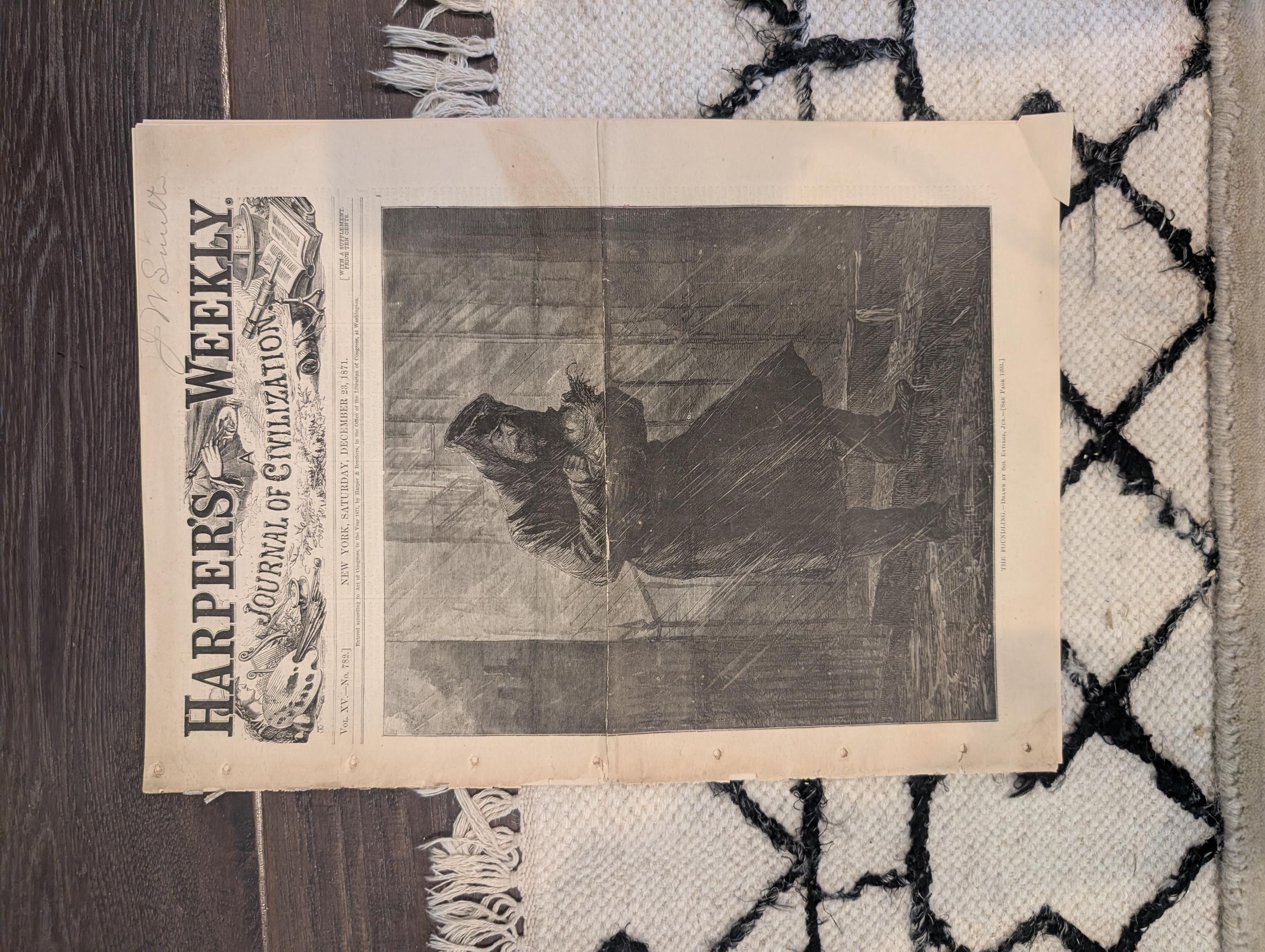 1871 Harper's Weekly — Thomas Nast Tweed, Wagon Train West, "Saved from the Wreck," Dec 23