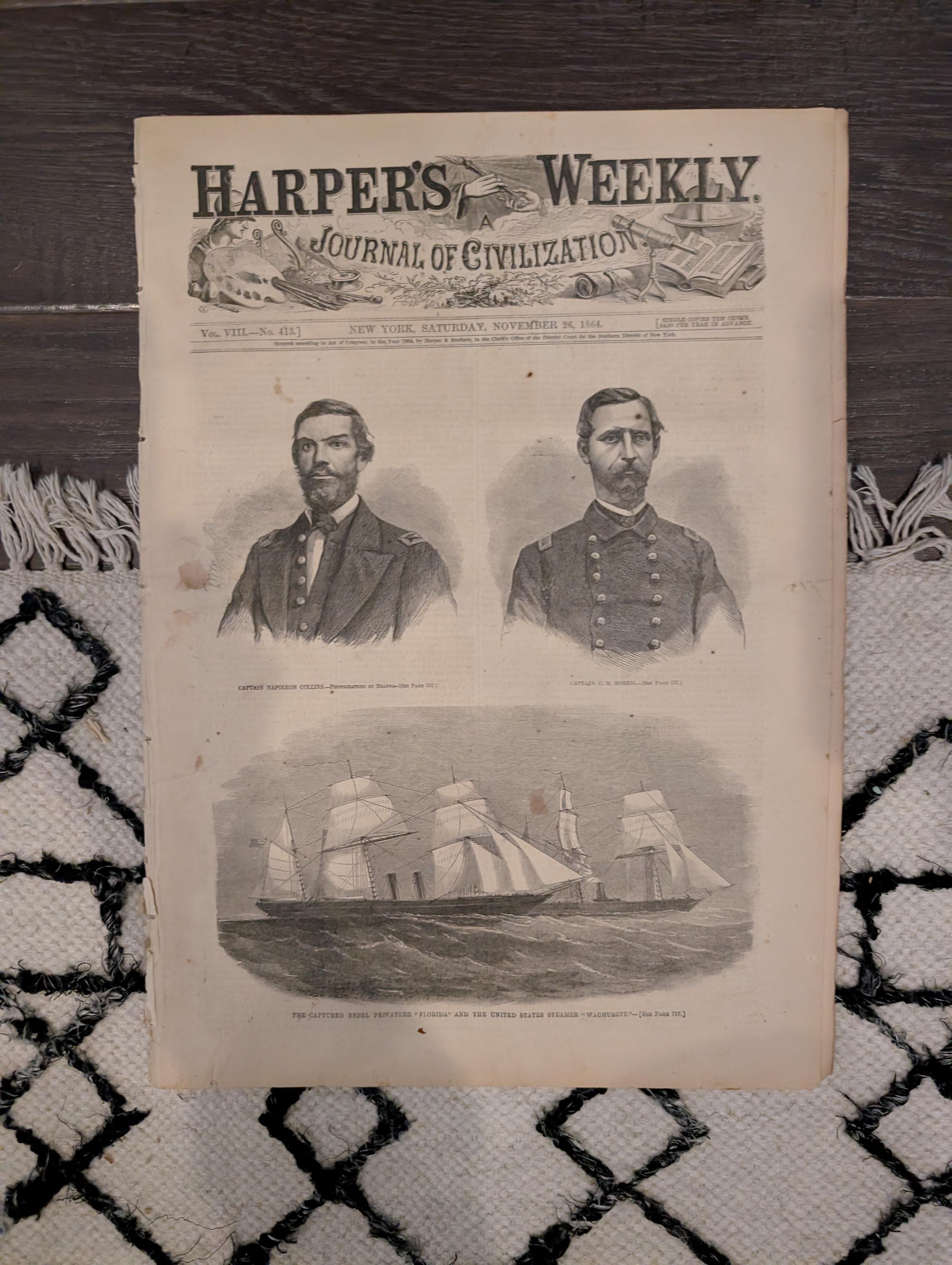 1864 Abraham Lincoln Longer Harper's Weekly November 26 Atlanta & Florida