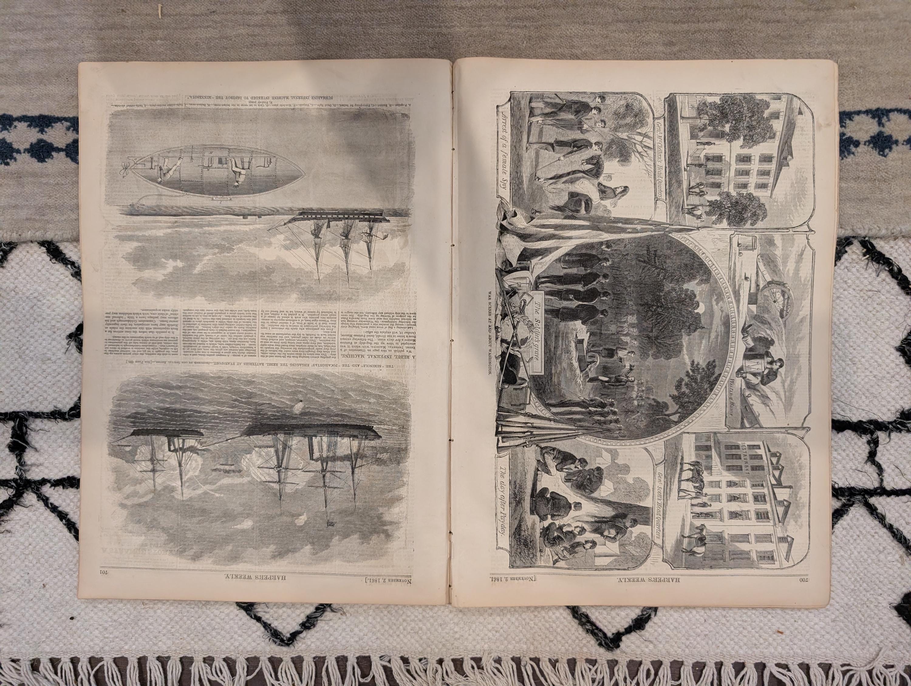 1861 Ironclad Merrimac Harper's Weekly Nov 02 Port Royal Expedition Submarine