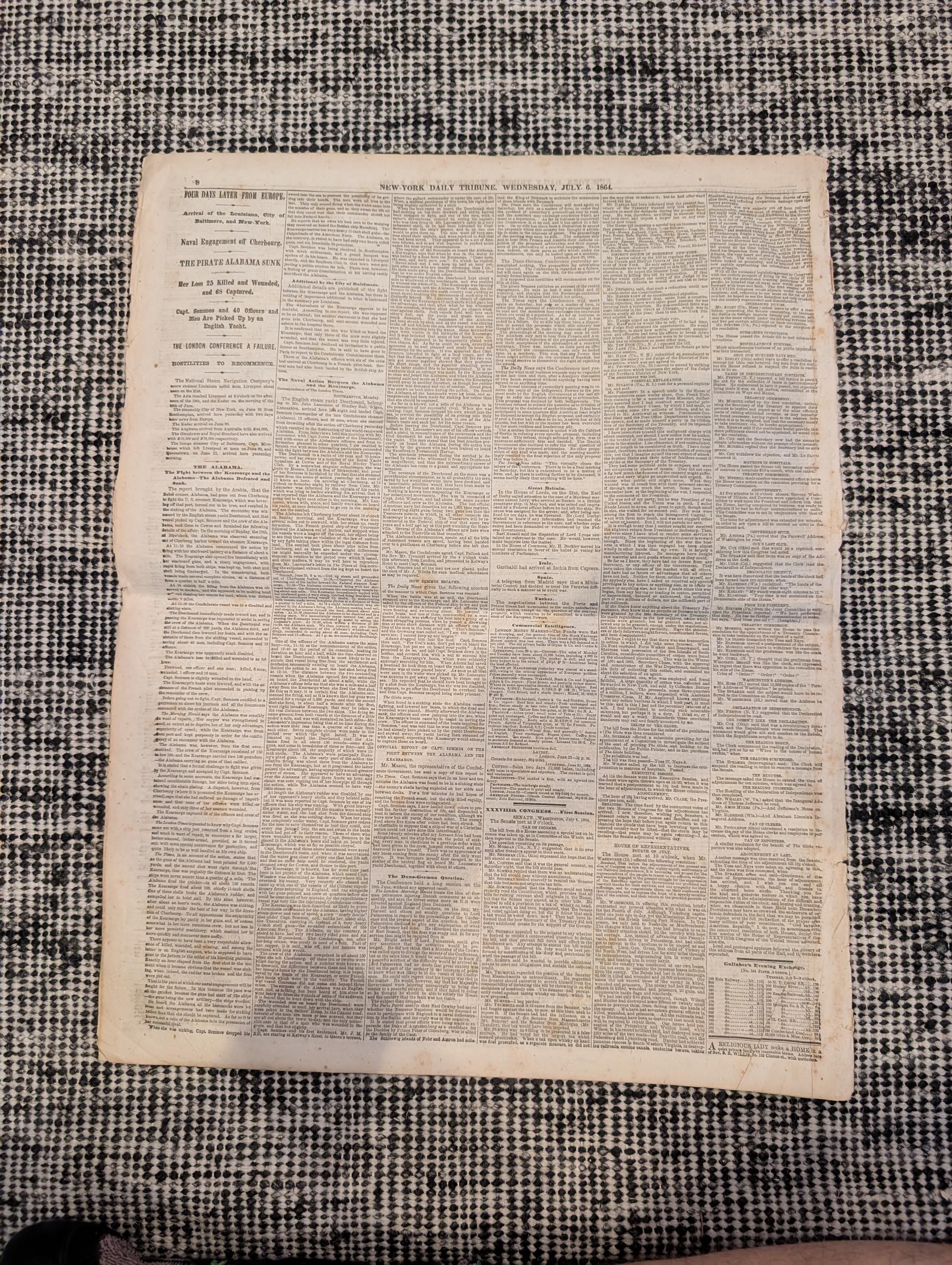 Framed 1864 New-York Tribune Civil War Newspaper — Siege of Petersburg, Lincoln’s 500,000 Troop Call — Original Issue