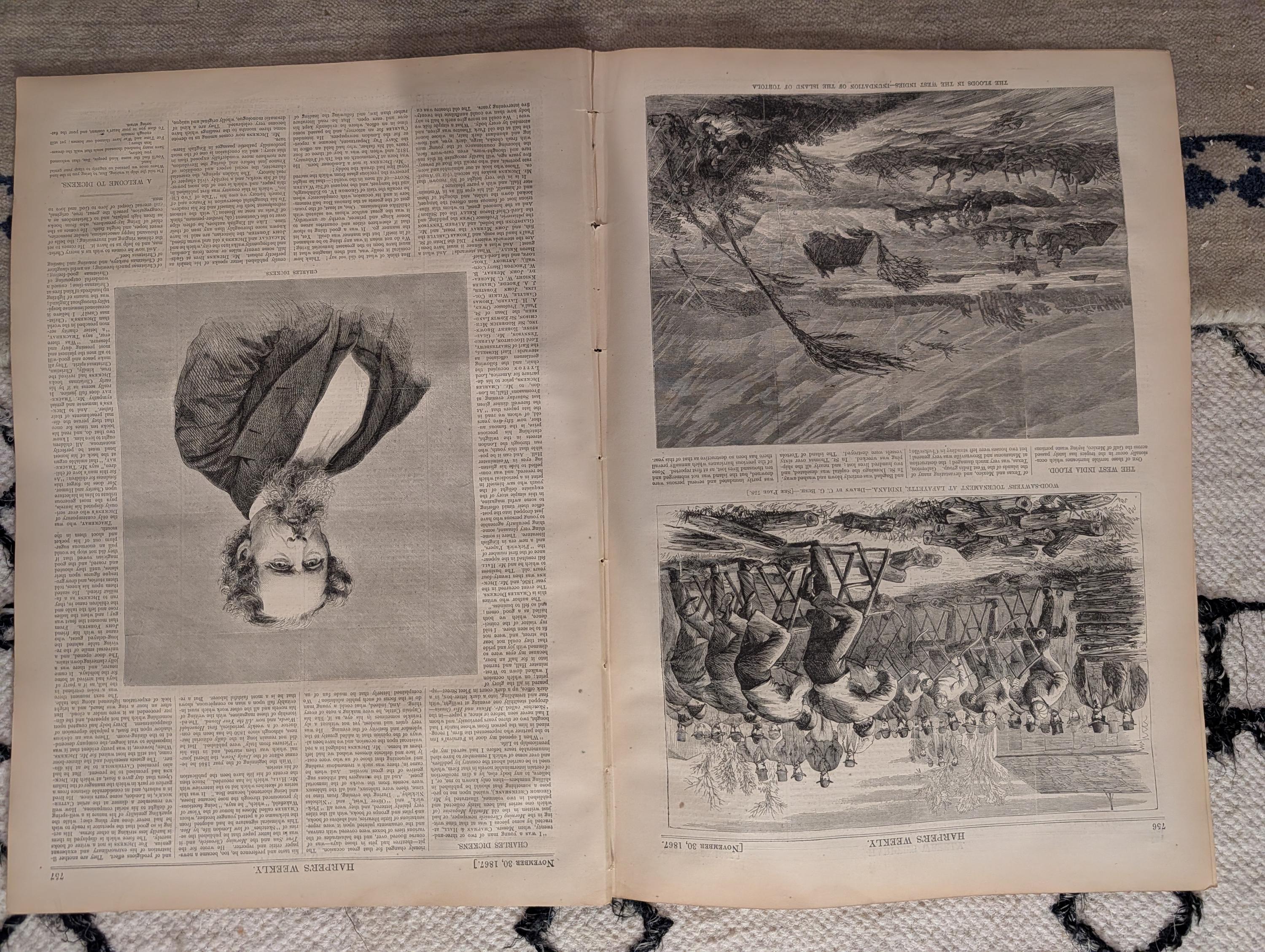 1867 Charles Dickens Portrait, Two Thanksgiving Prints, Grant — Nov 30