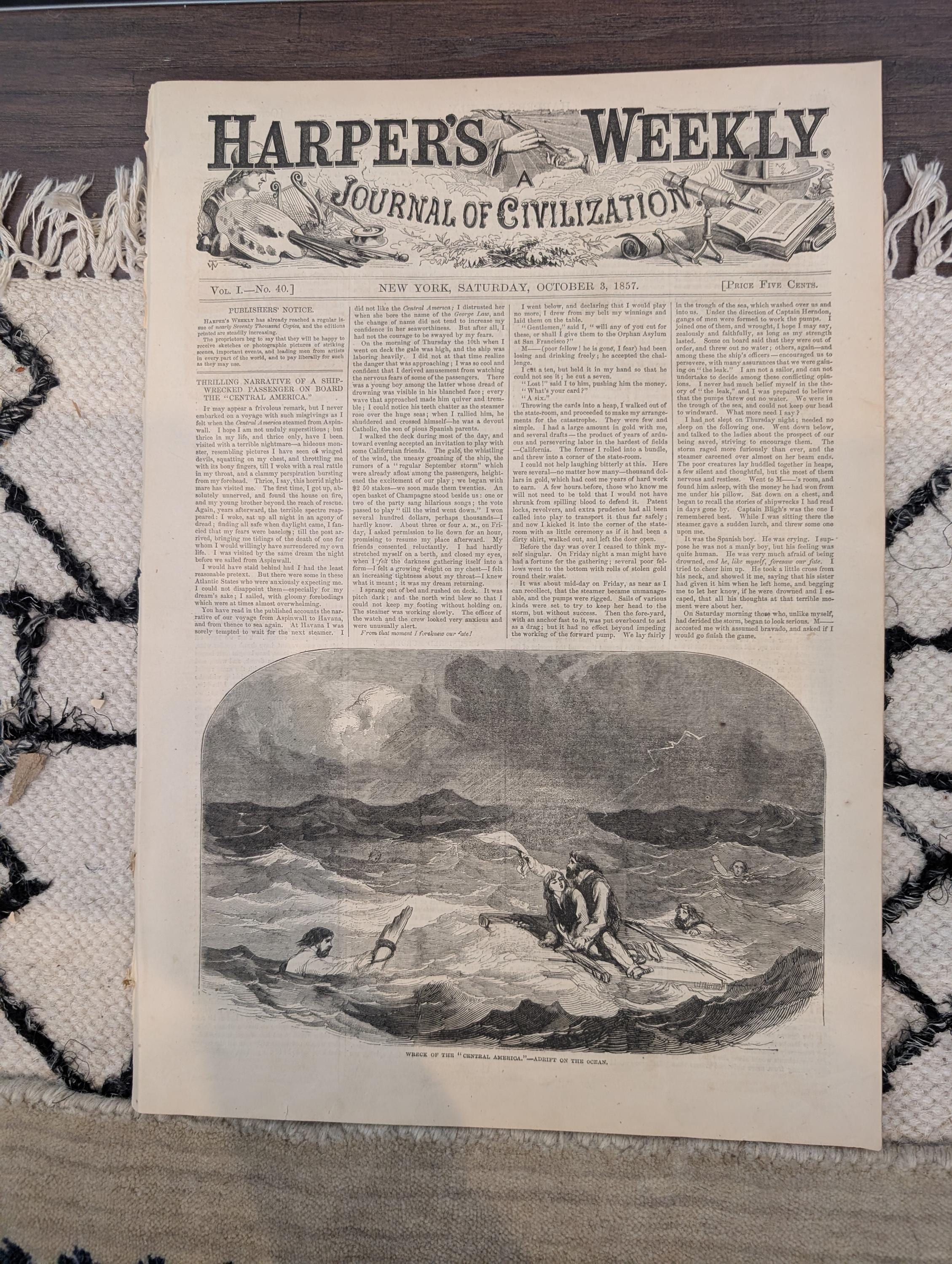 1857 California Mining Life Harper's Weekly October 03 Central America Wreck