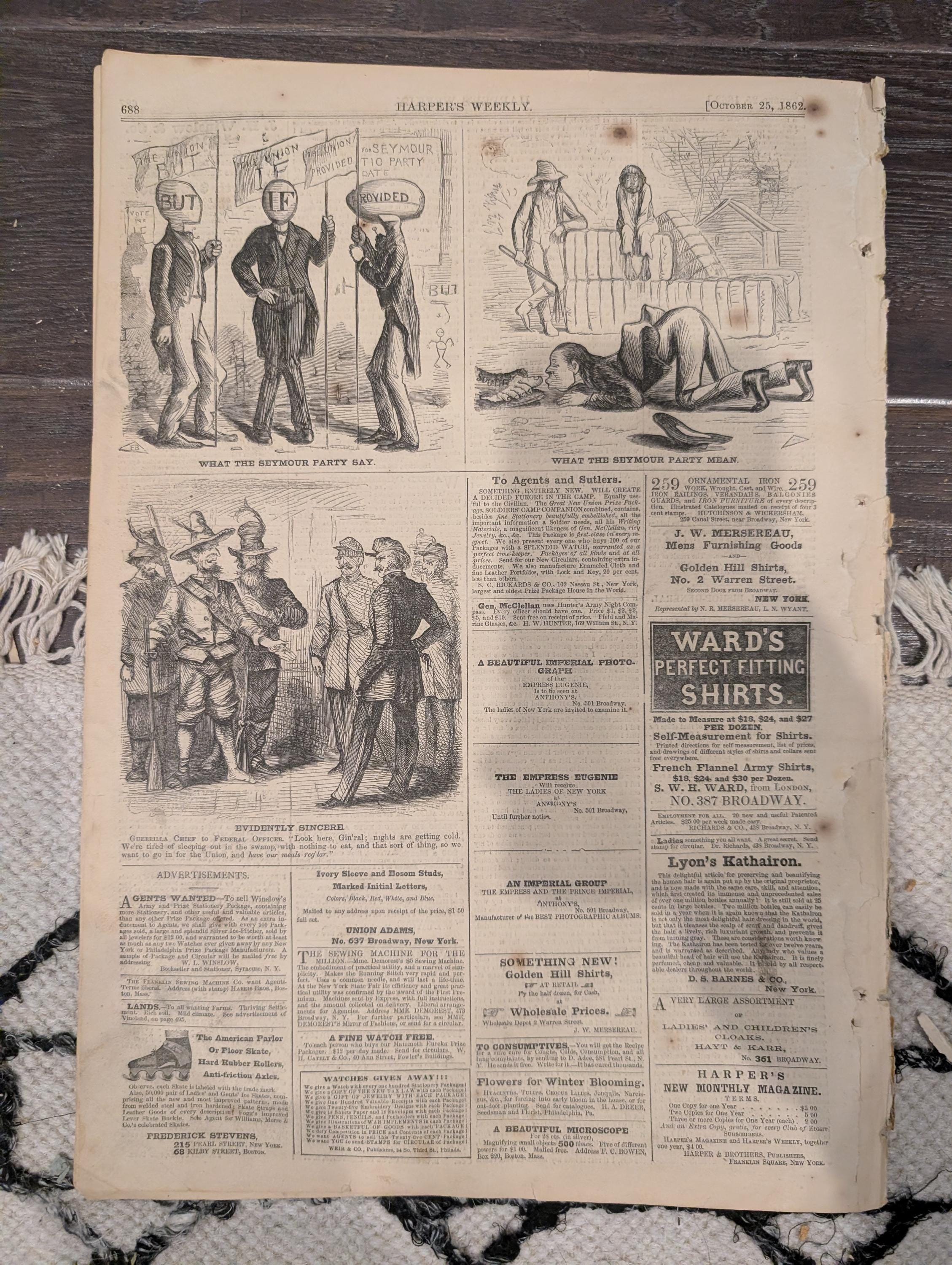 Harper’s Weekly – October 25, 1862 – Civil War Maps & Thomas Nast “After the Battle” Centerfold