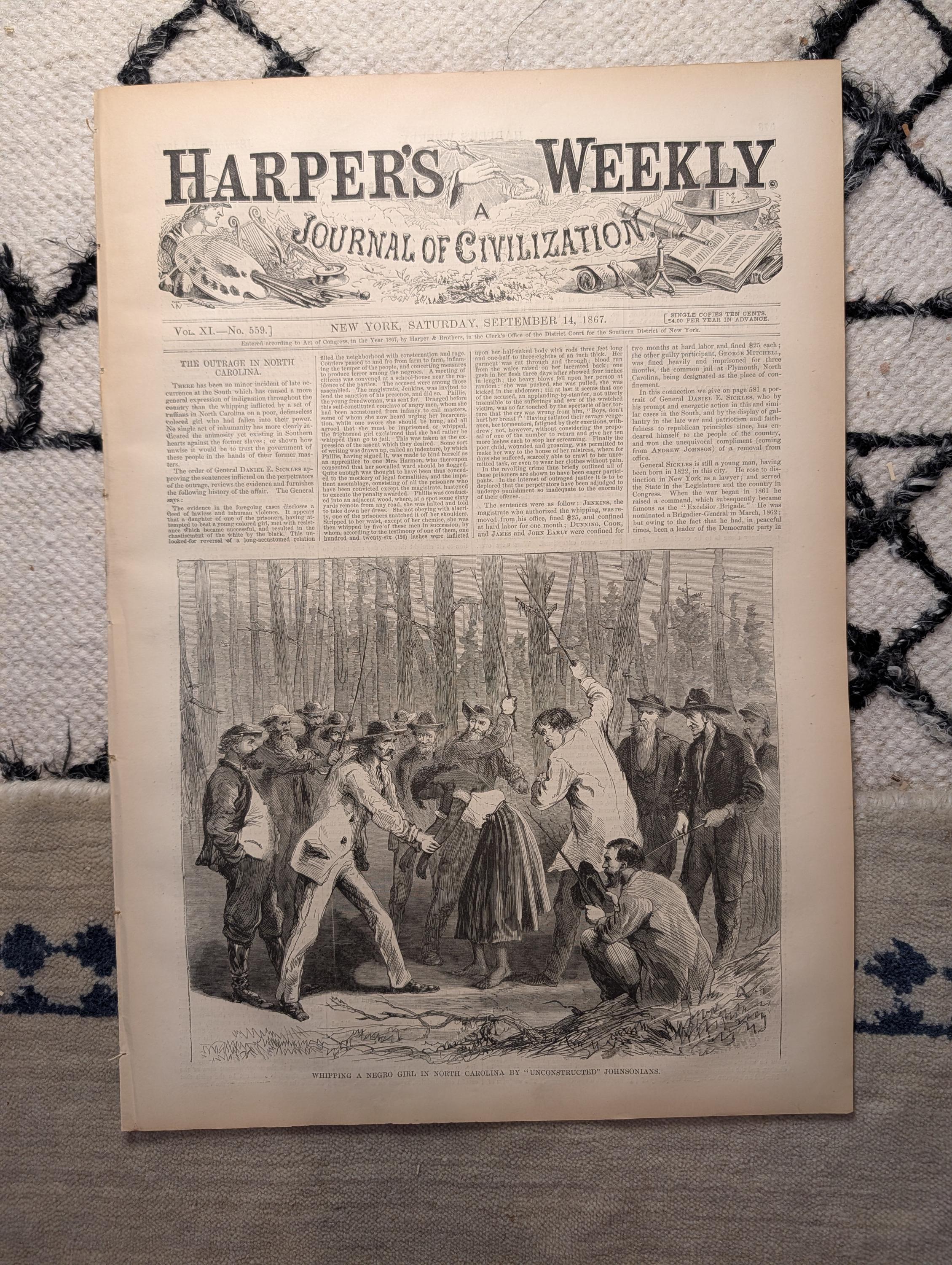 1867 Whipping of Black Girl in NC, Sheridan's Ride, Indian Battle — Sep 14
