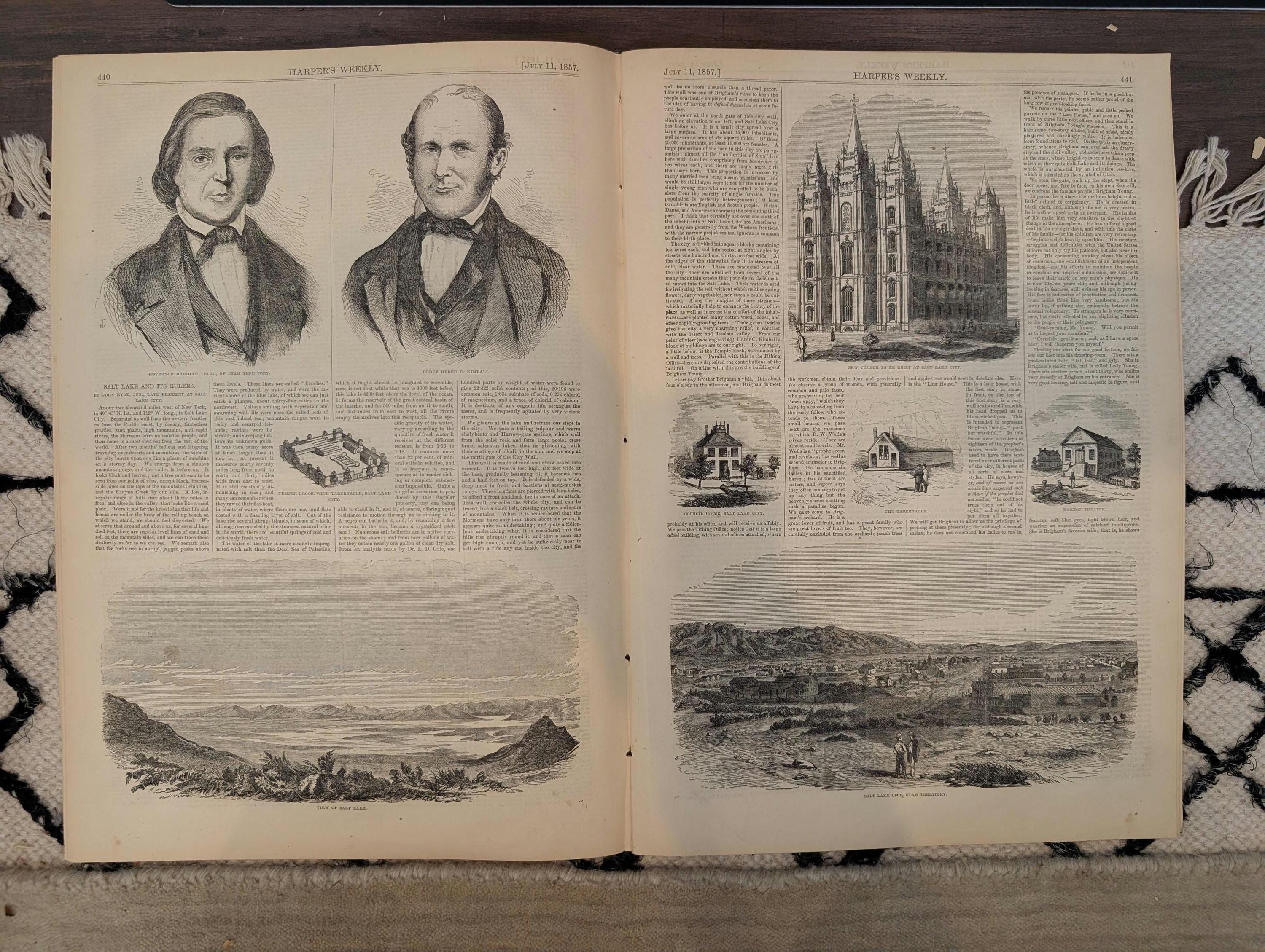 1857 San Francisco and Salt Lake City Harper's Weekly July 11 Brigham Young