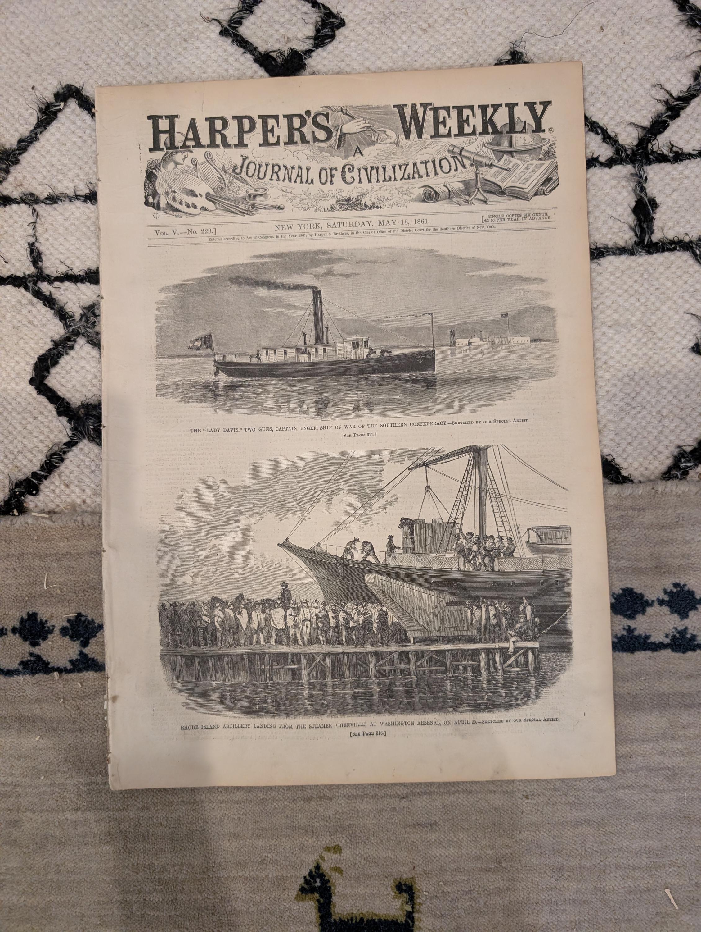 1861 Fire Zouaves Harper's Weekly May 18 Lady Davis Fort Pickens Dickens