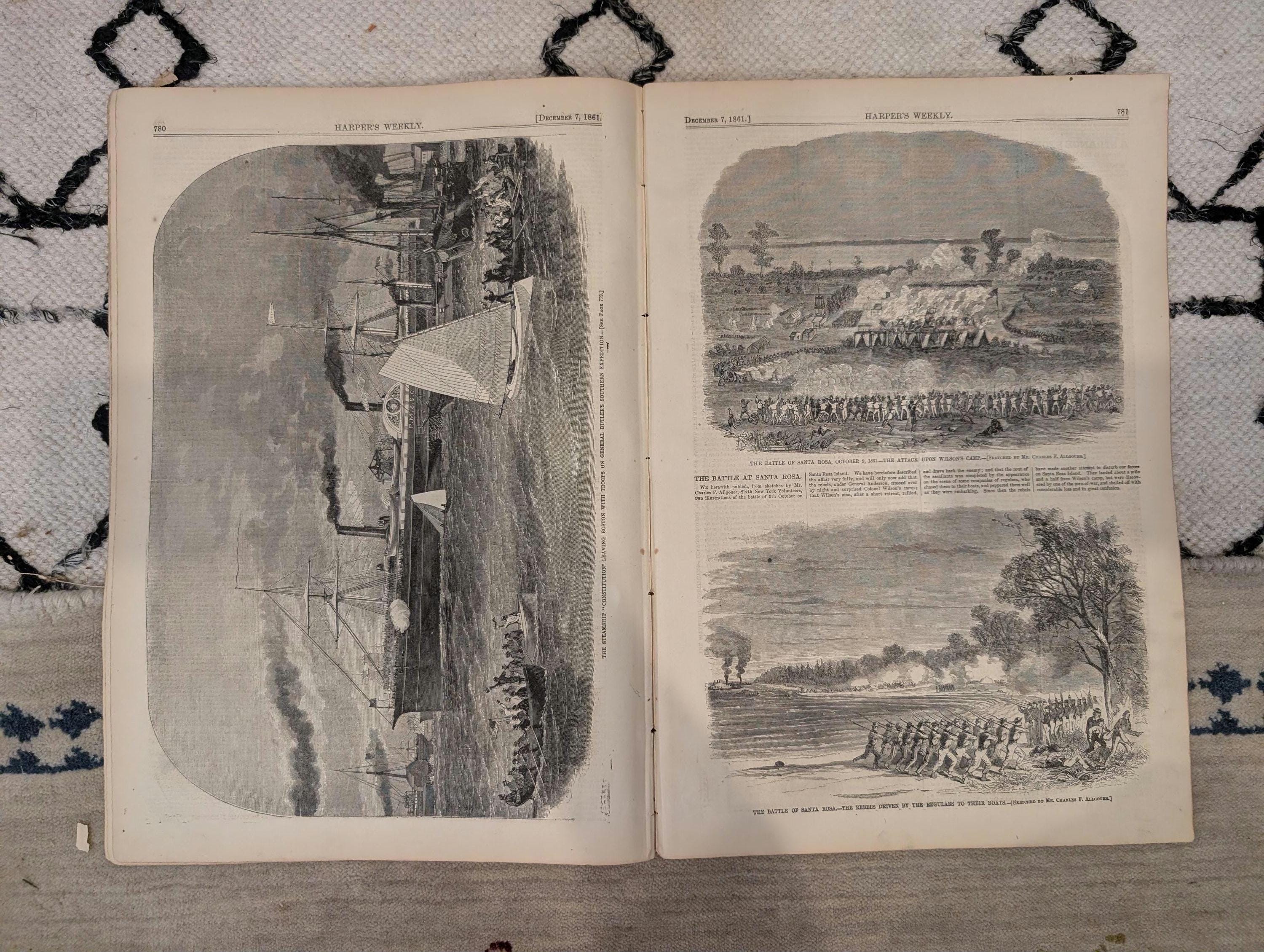 1861 Civil War Florida Harper's Weekly Dec 07 Battle of Belmont Ram Manassas