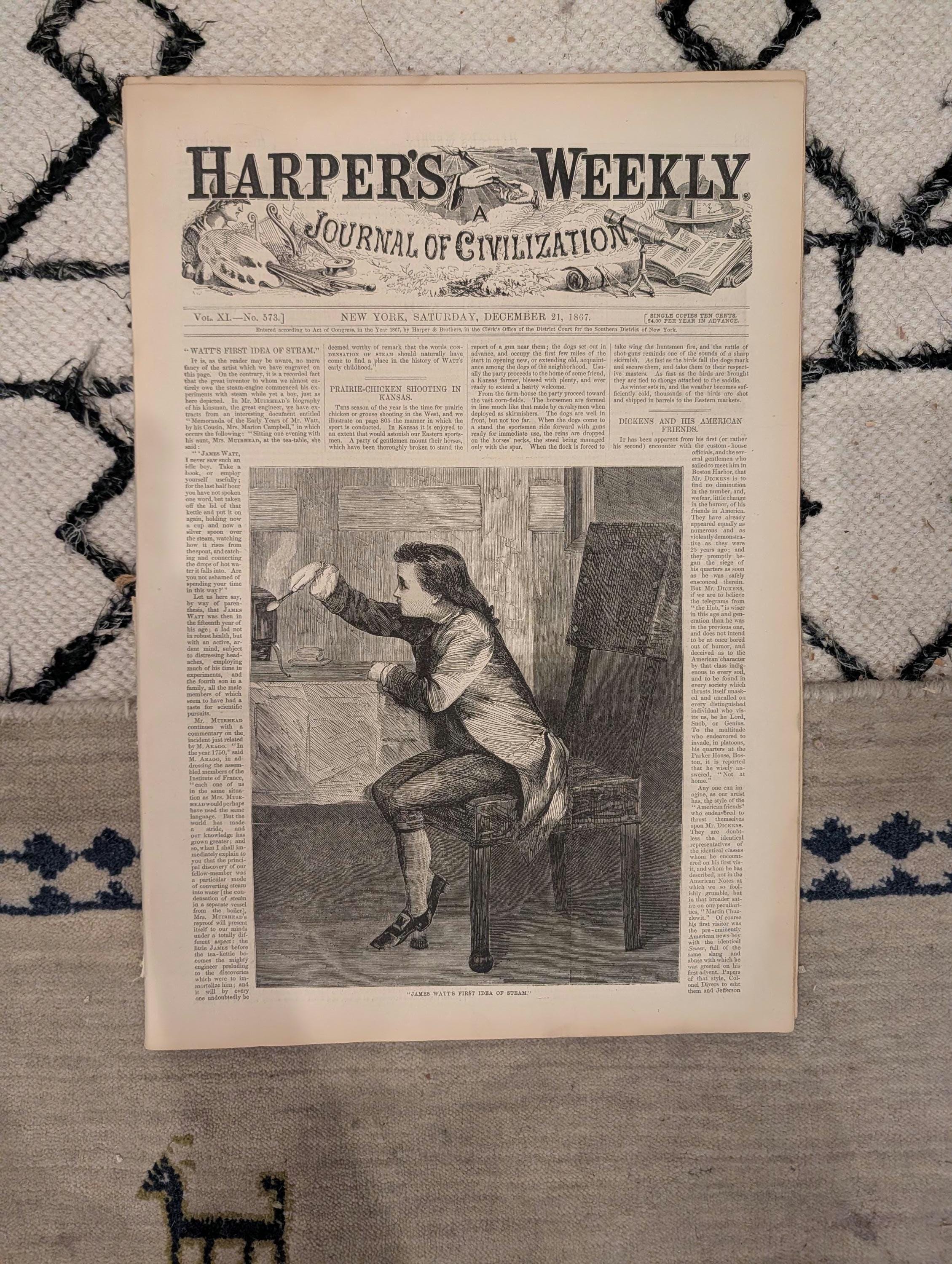 1867 Winslow Homer "Homeward Bound" Centerfold, James Watt, Dickens — Dec 21