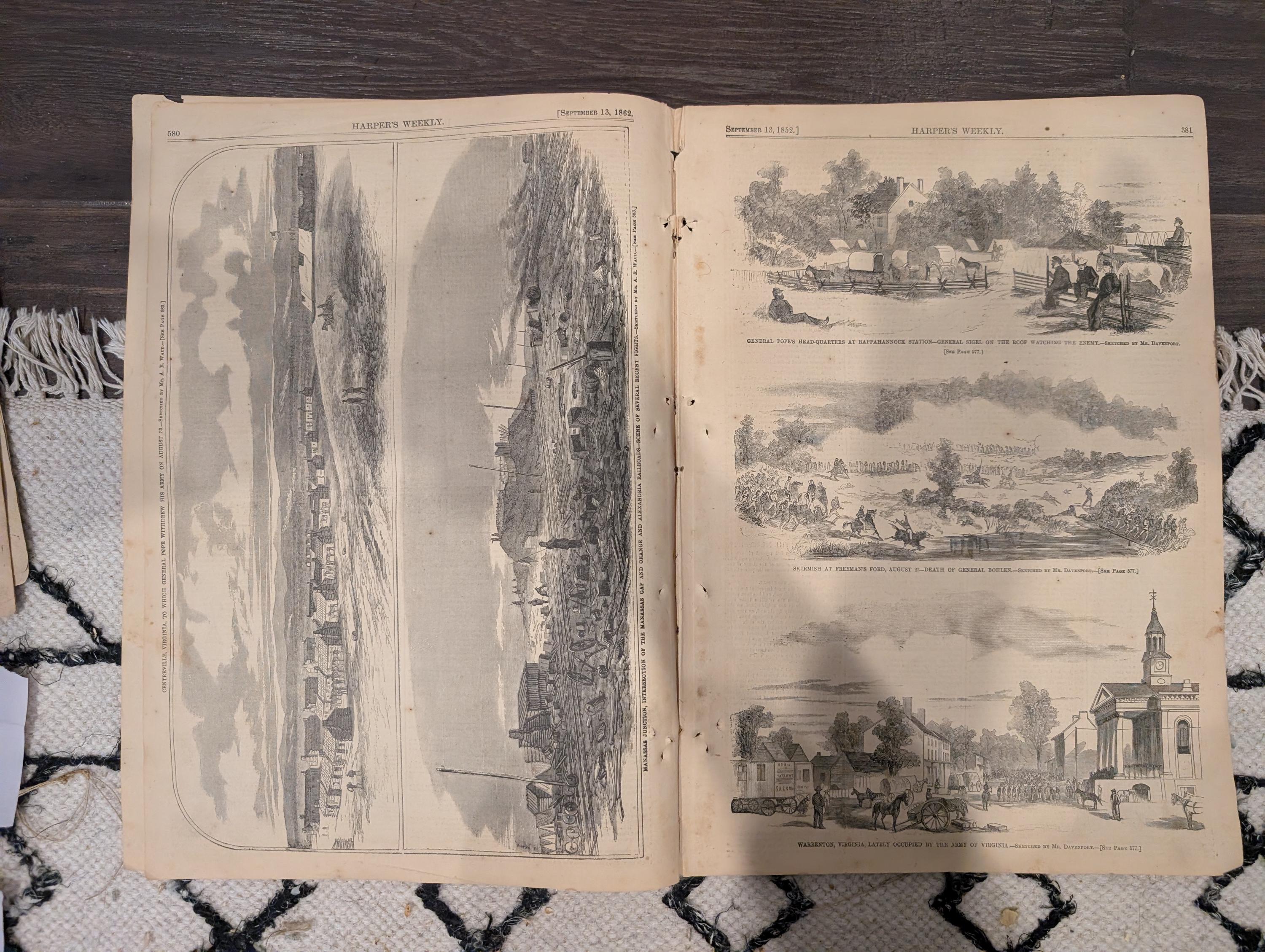 Harper’s Weekly September 13 1862 – Major-General Pope, Bull Run Content, Ironclad Navy Centerfold, Maps – Civil War Newspaper