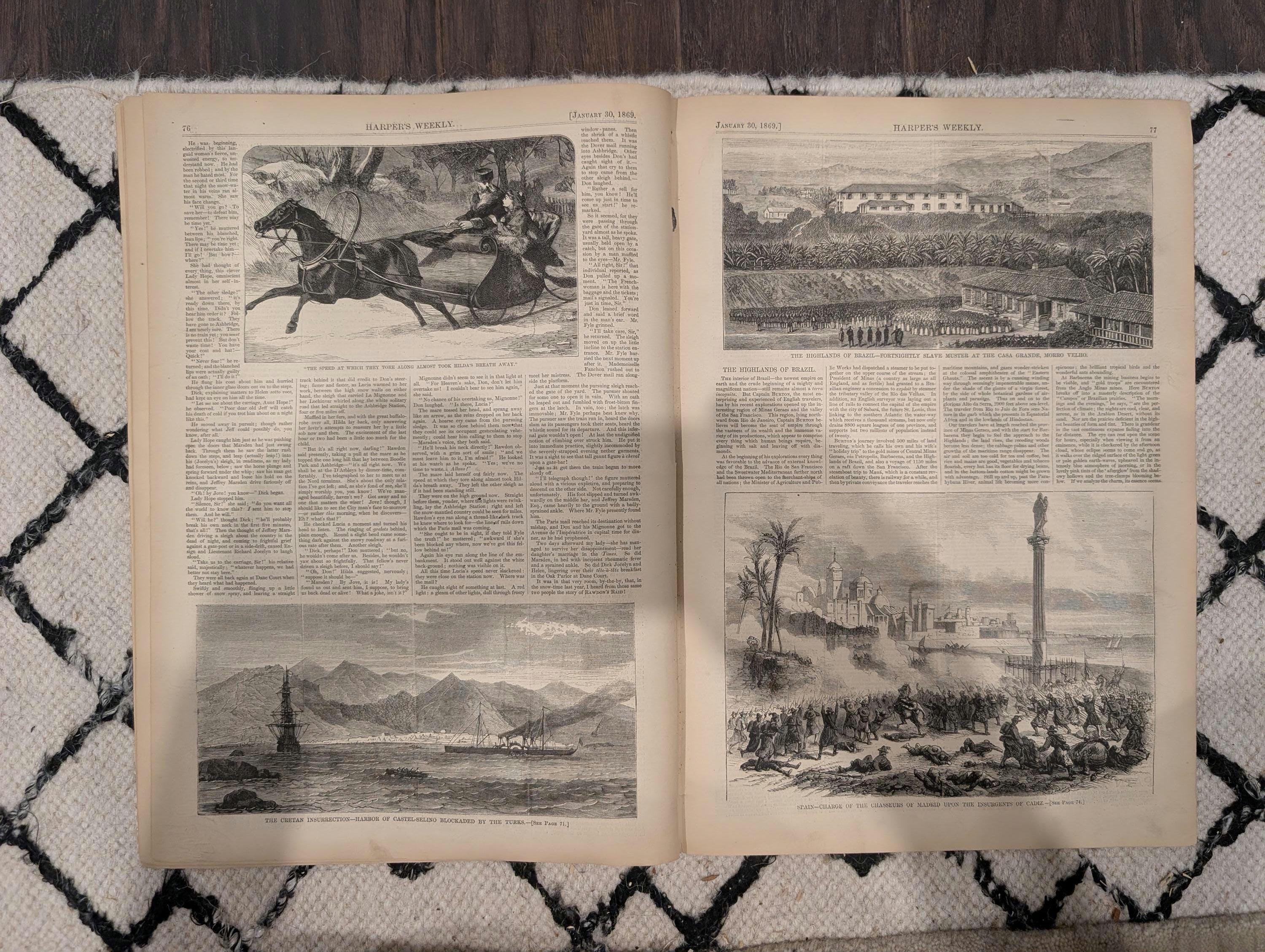 Harper’s Weekly, January 30, 1869 | Great Fire in Philadelphia | Chicago River Tunnel | Antique Illustrated Newspaper | VG Condition
