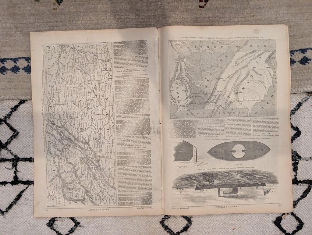 1861 Winslow Homer Bivouac Fire Harper's Weekly Dec 21 Ericsson Battery Tennessee Map