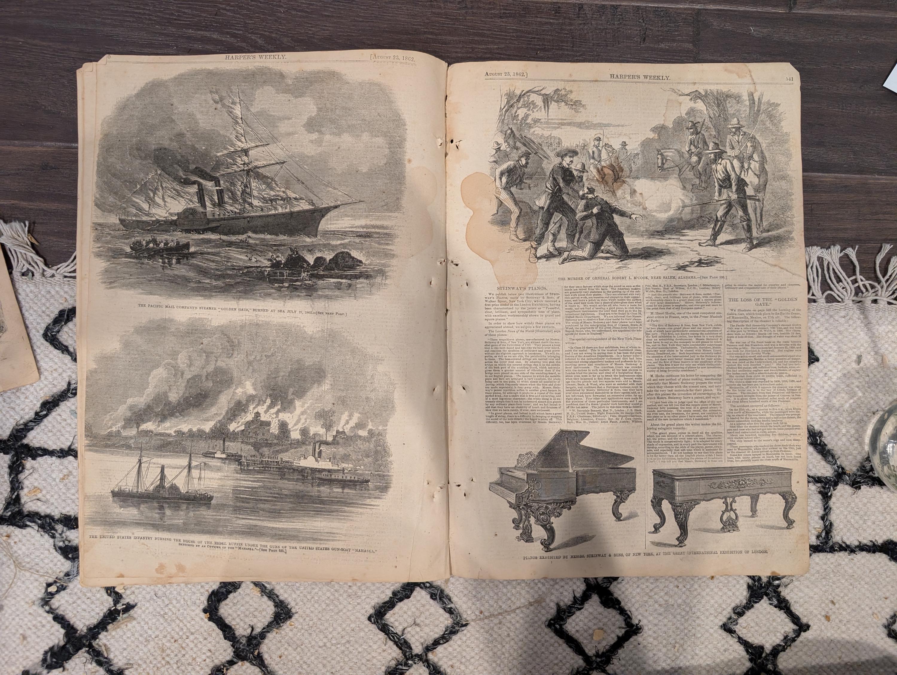 Harper’s Weekly August 23 1862 Civil War Capitol War Meeting Ironclads Harrison’s Landing Newspaper