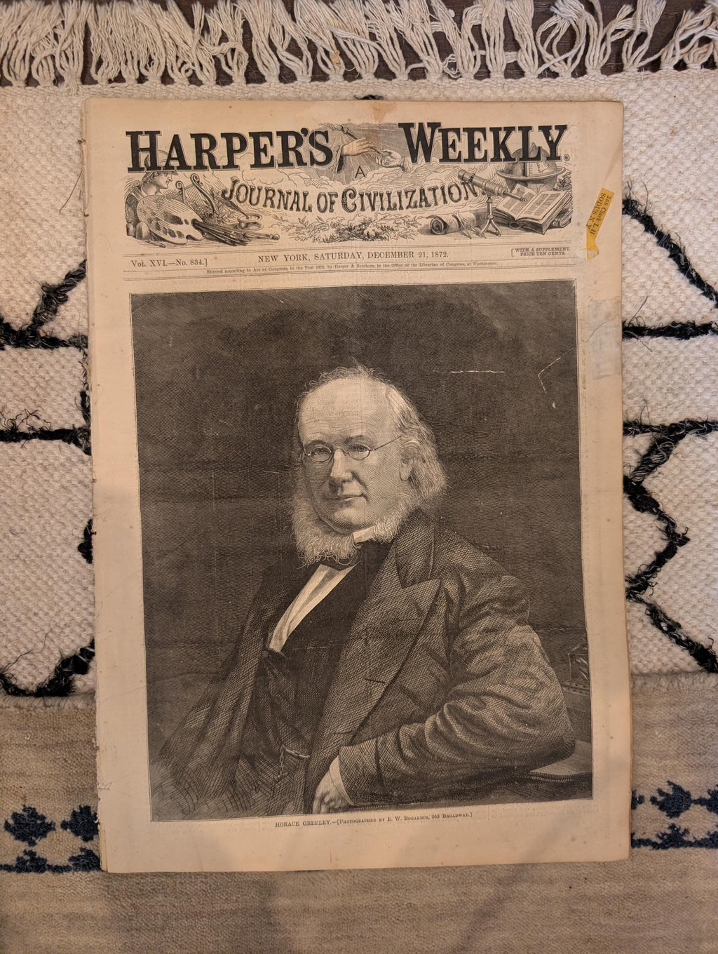 1872 Horace Greeley Portrait Harper's Weekly Dec 21 Nast Centerfold