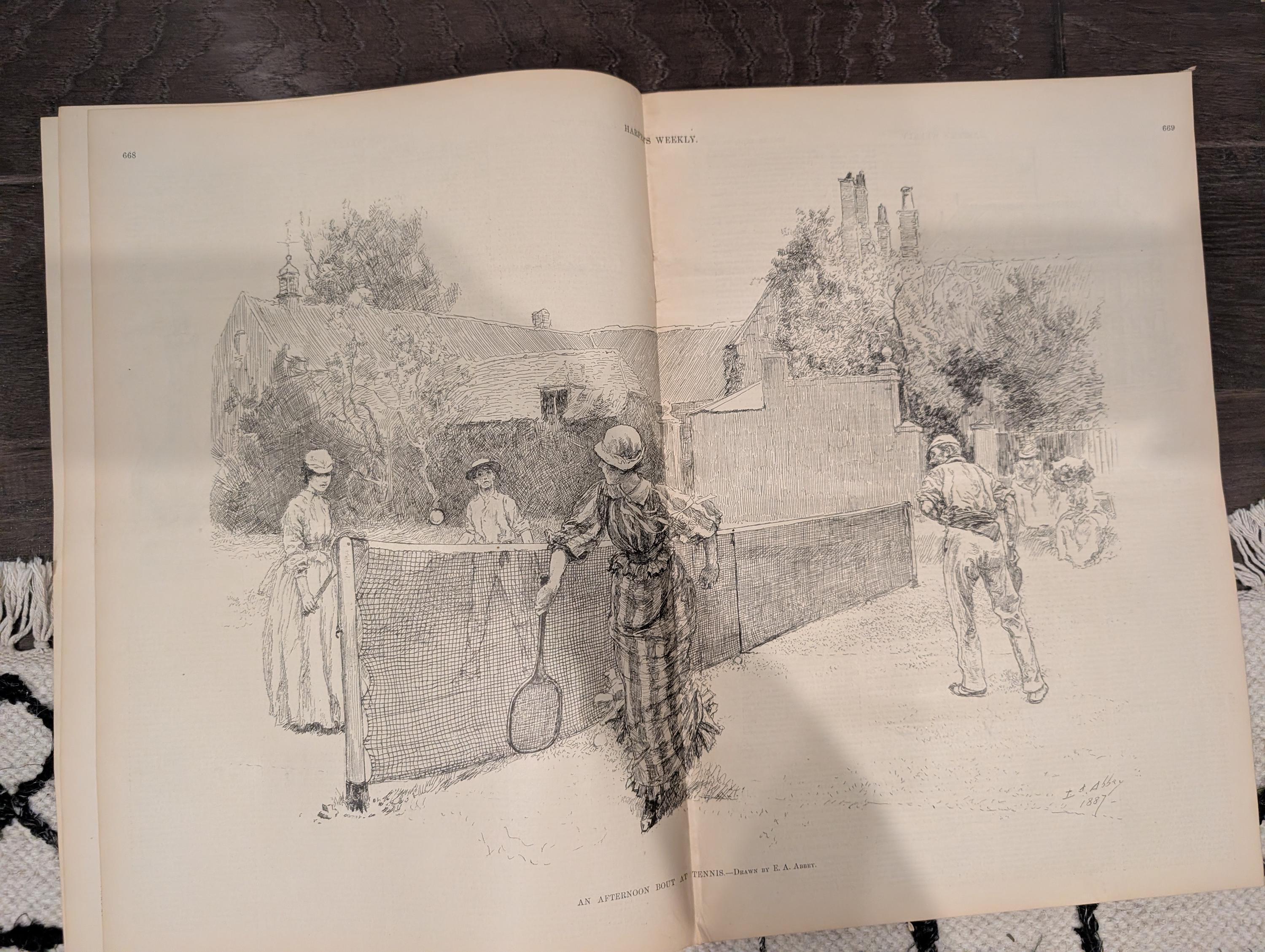 Harper’s Weekly – September 17, 1887 – Frederic Remington Cover “Burning the Range,” Tennis Centerfold, Hudson River Tunnel, Amsterdam Sketc