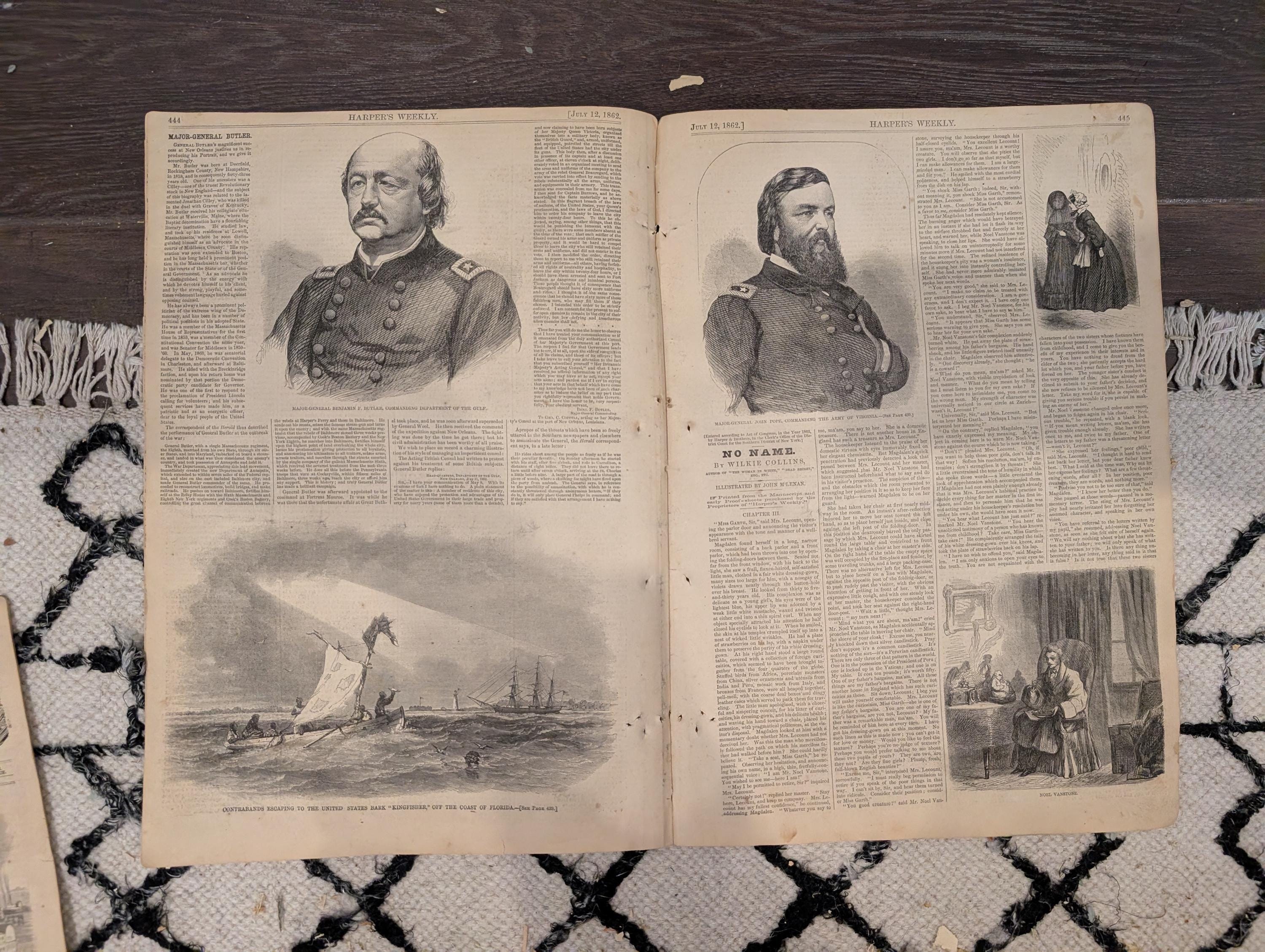 Harper’s Weekly – July 12, 1862 • Two Winslow Homer Prints • Bayonet Charge • Surgeon at Work • Butler’s New Orleans Proclamation Cartoons