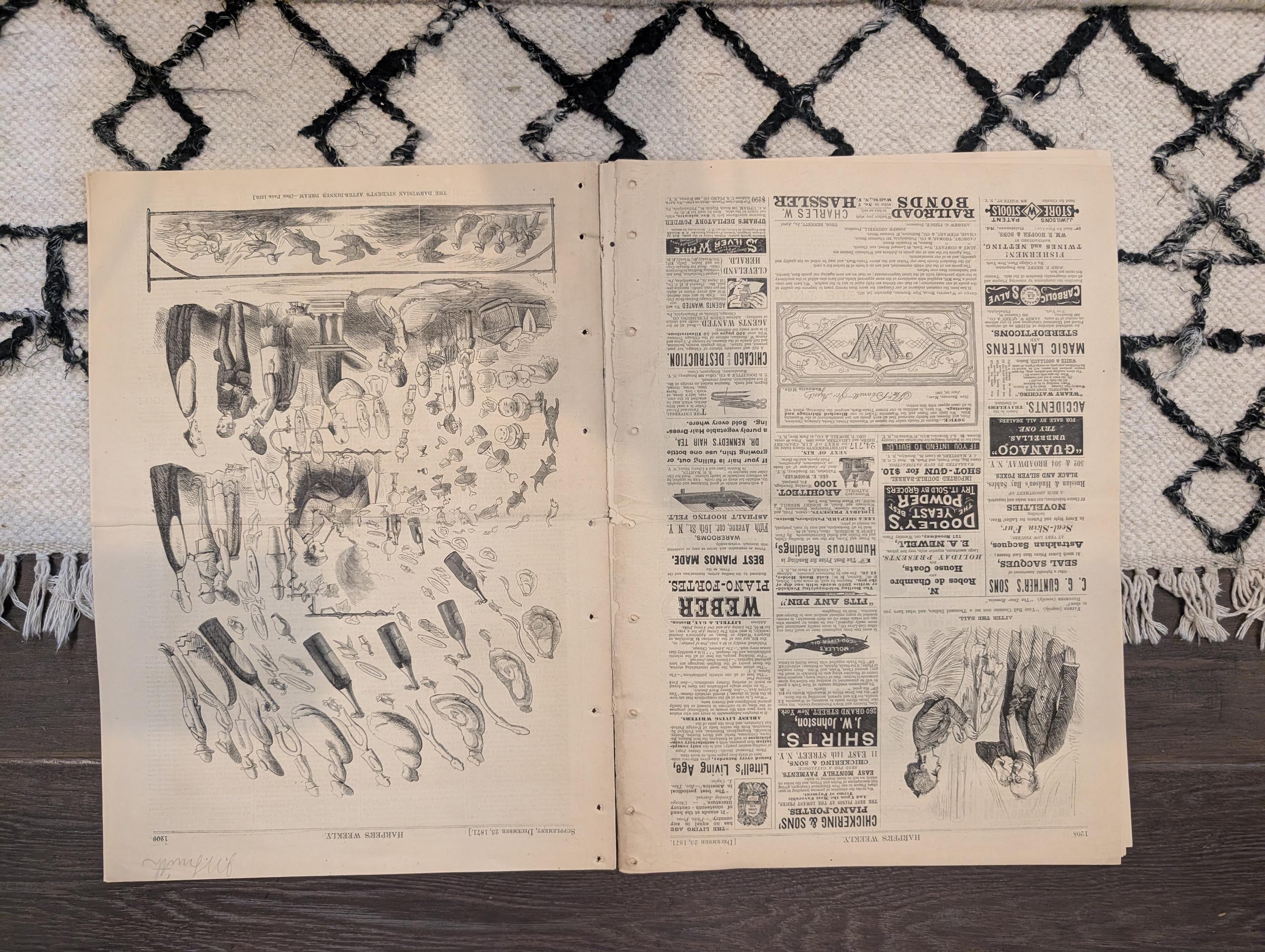1871 Harper's Weekly — Thomas Nast Tweed, Wagon Train West, "Saved from the Wreck," Dec 23