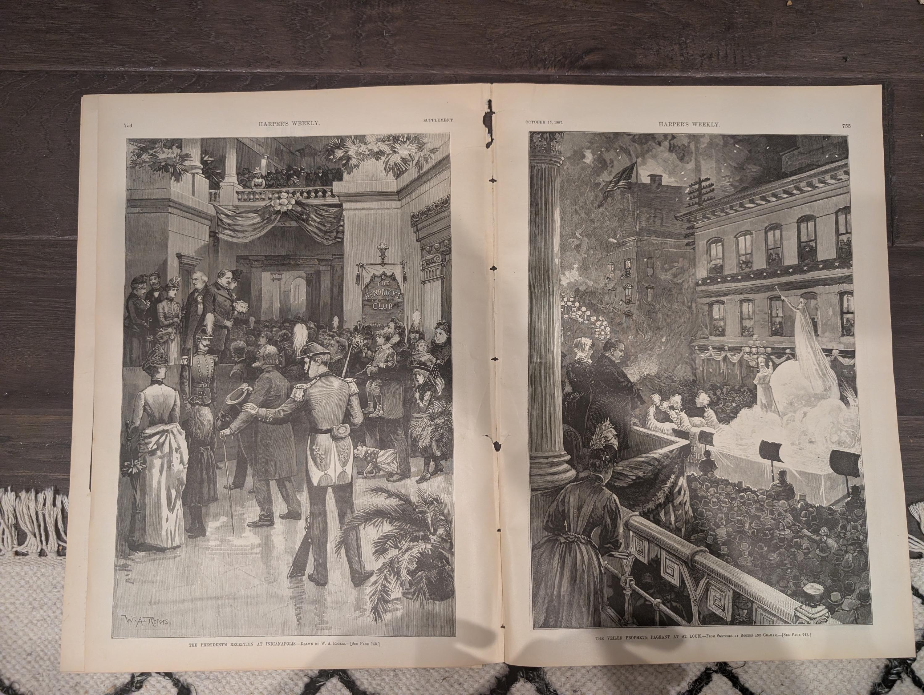 Harper’s Weekly – November 12, 1887 – Arrested on Arrival • Saginaw Logging Centerfold • London’s “Old Cheshire Cheese” • Jenny Lind & Potte