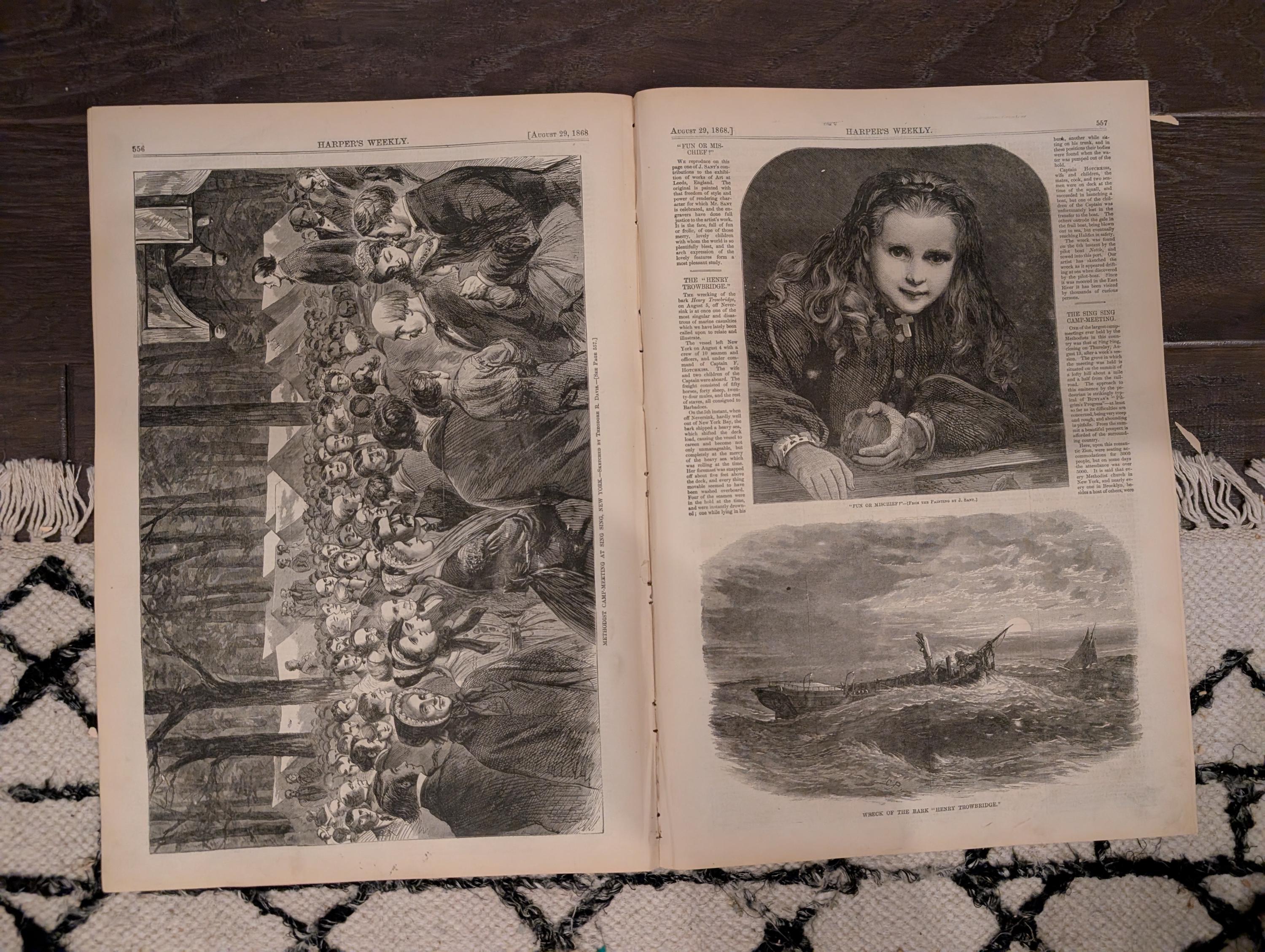 Harper’s Weekly – August 29, 1868 – Thaddeus Stevens Death • Cattle Plague • Methodist Camp Meeting • Shipwreck