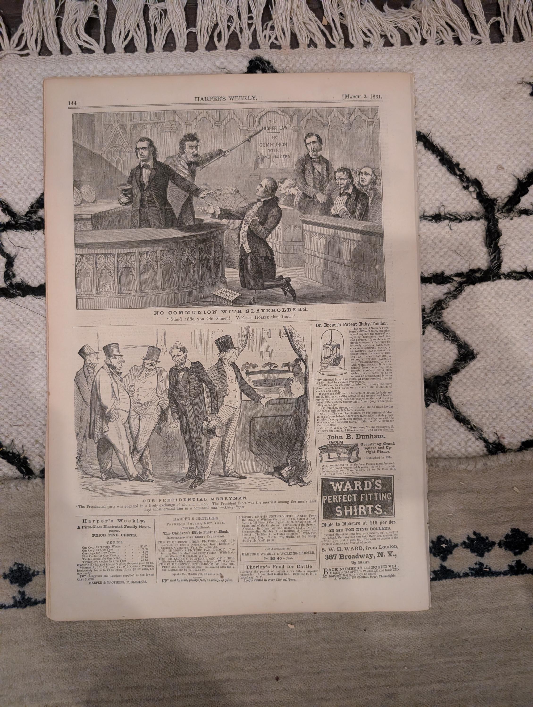 1861 Harper's Weekly March 02 Lincoln Astor House Balcony Fort Sumter