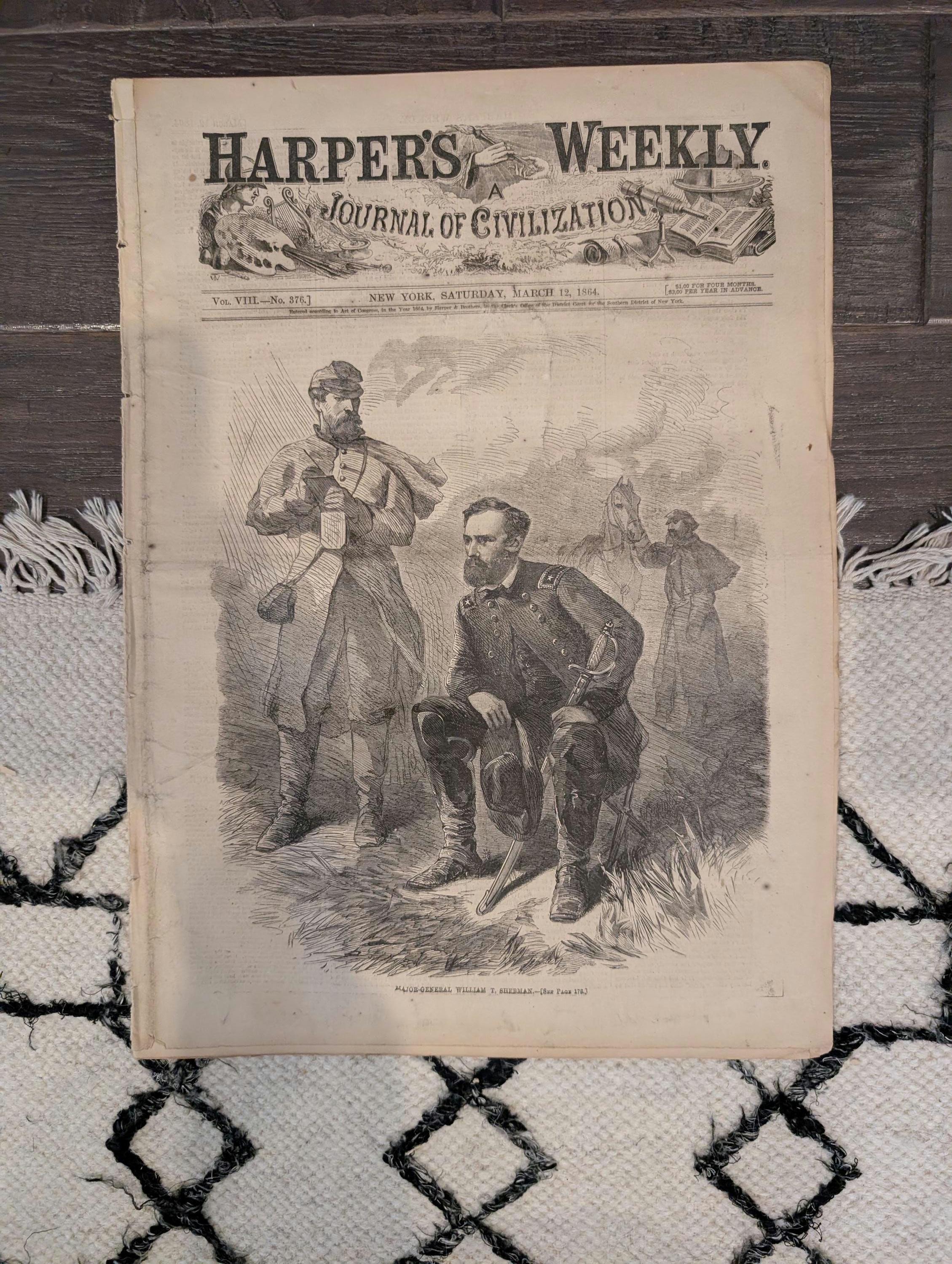 Harper's Weekly 1864 William T. Sherman March 12 Slaves Succoring Union Officers