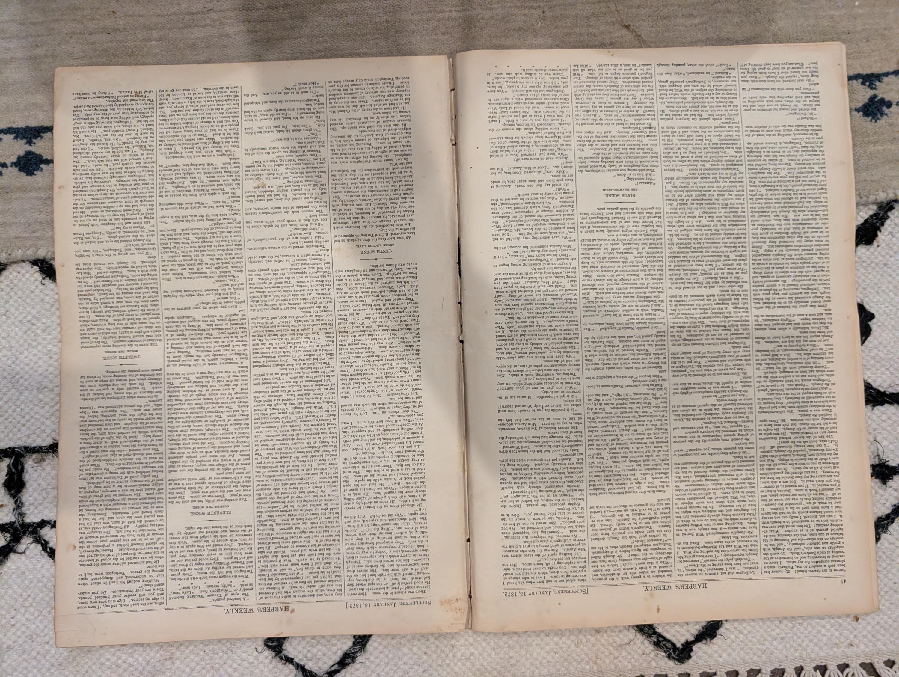 1872 Snow Battle Harper's Weekly January 13 Wilkie Collins George Eliot
