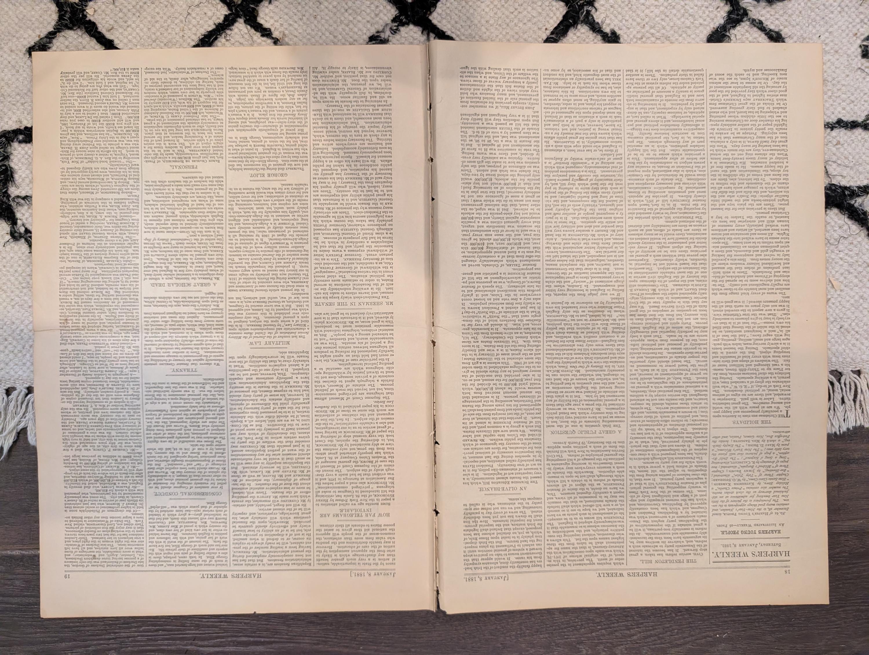 1881 Nast "Ring Out Old Ring in New," New Year's Prosperity Adversity, Nubia Cave — Jan 8