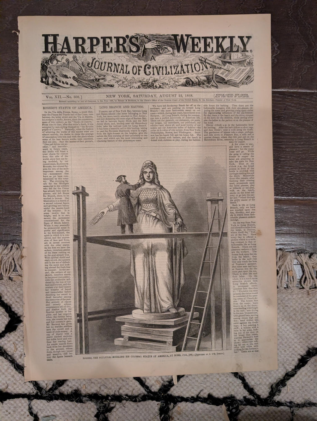 Harper’s Weekly – August 22, 1868 – American Indians • Long Branch Beach • Fishermen of Nauvoo • Ostrich Hunting
