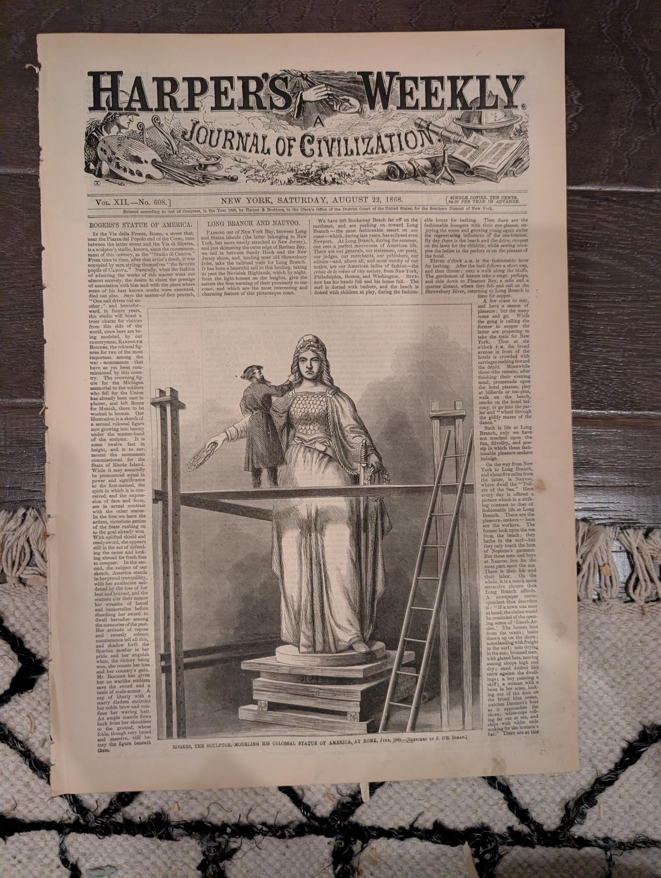 Harper’s Weekly – August 22, 1868 – American Indians • Long Branch Beach • Fishermen of Nauvoo • Ostrich Hunting