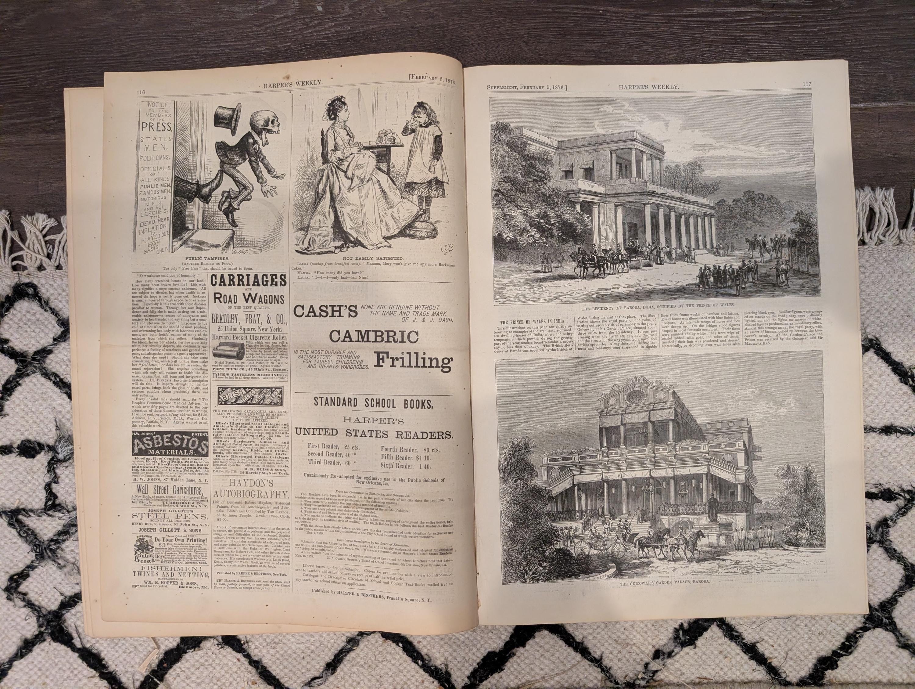 Harper’s Weekly February 5, 1876, Port Royal Naval Station, Torpedo Service, Old Philadelphia, Prince of Wales