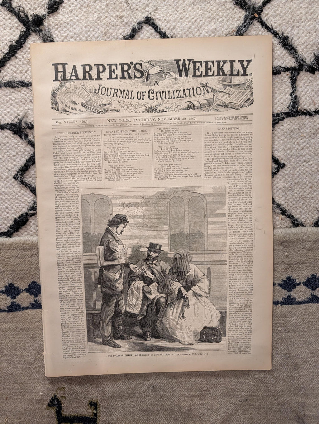 1867 Charles Dickens Portrait, Two Thanksgiving Prints, Grant — Nov 30
