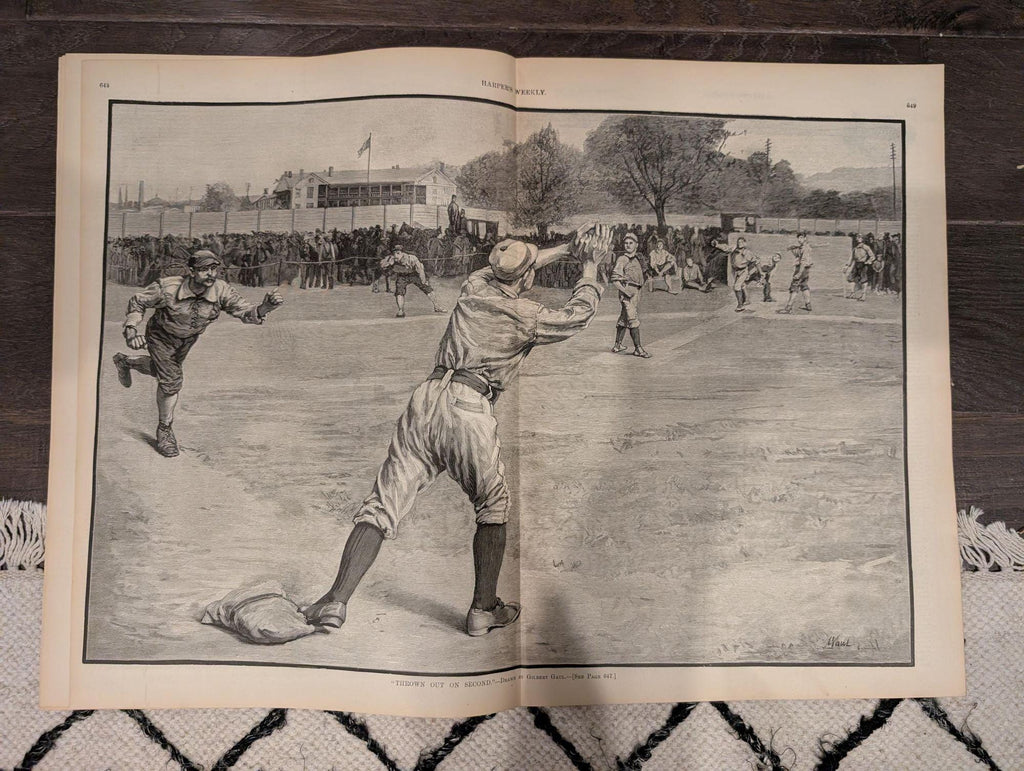 1887 Early Baseball, Harpers Weekly September 10  Iconic Thrown Out On Second Baseball Centerfold, Fortress Monroe Cover, Castine Maine