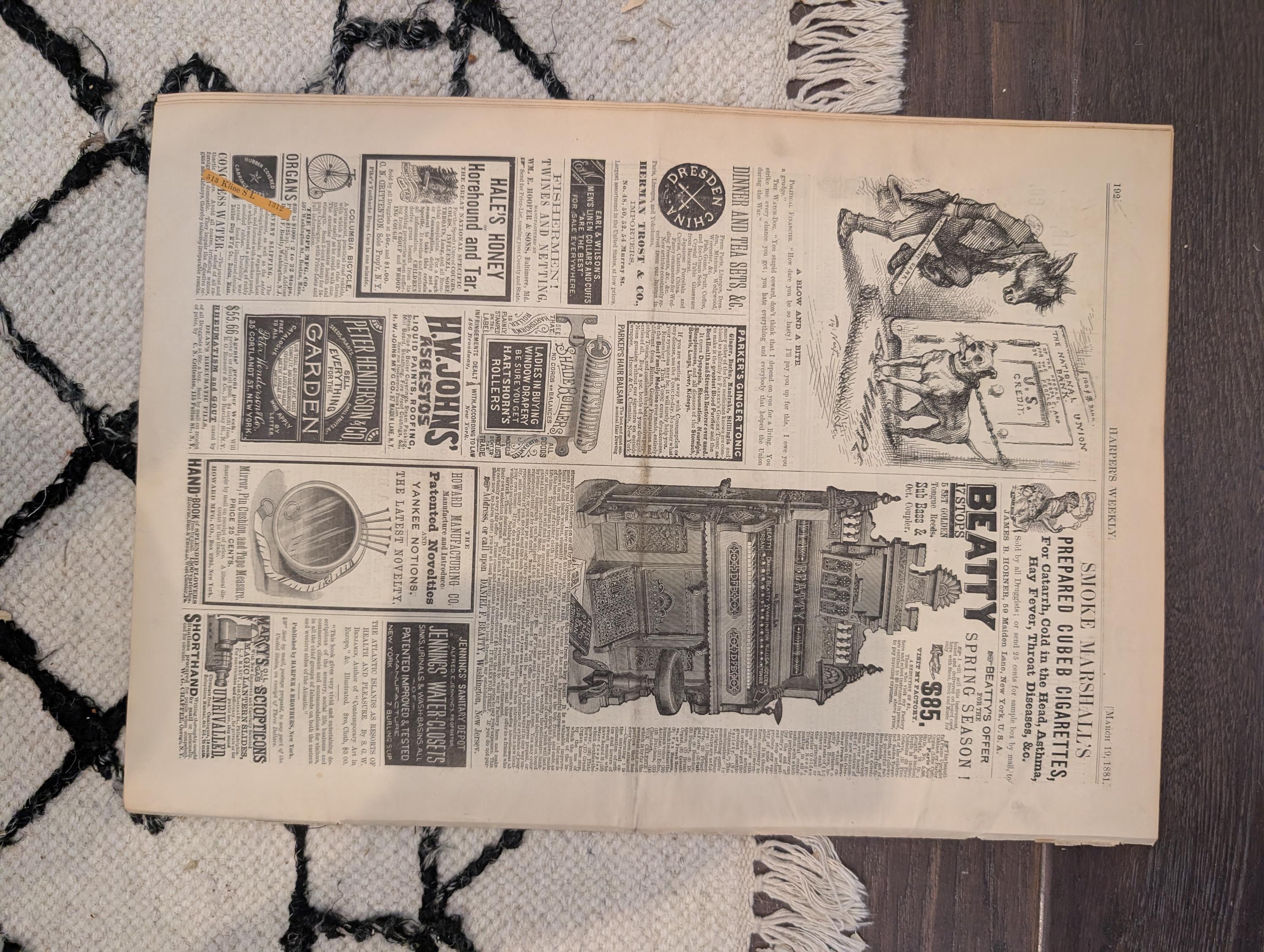 1881 Garfield Inauguration Centerfold, Nast Grant Central Park — Mar 19