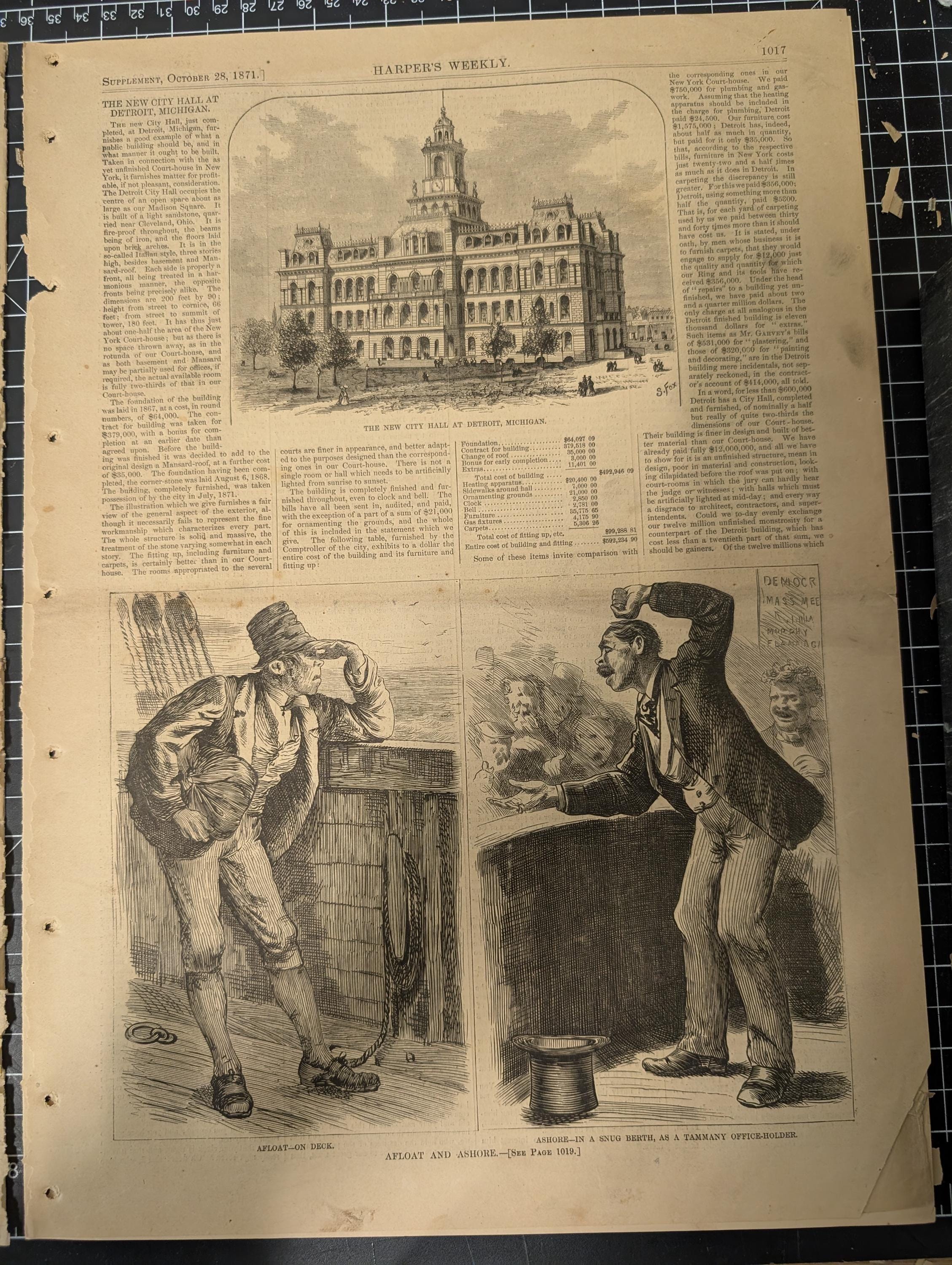 Harper’s Weekly – October 28, 1871 – Complete w/ Supplement (24 pp) | Great Chicago Fire Engravings, Octavius Catto, Nast Cartoon