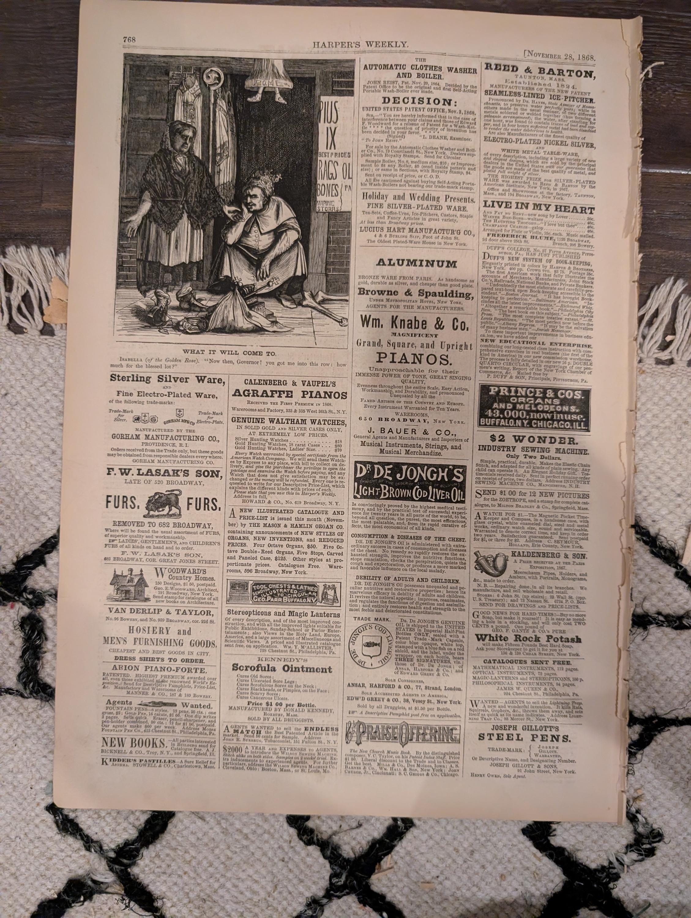 Harper’s Weekly – November 28, 1868 – Thanksgiving Prints • Cuba Scenes • San Francisco Earthquake • Fulton Ferry Collision