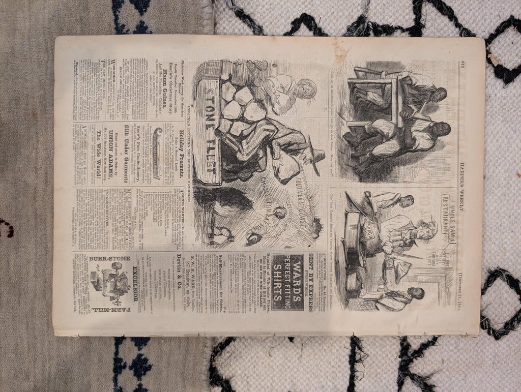 1861 Winslow Homer Bivouac Fire Harper's Weekly Dec 21 Ericsson Battery Tennessee Map