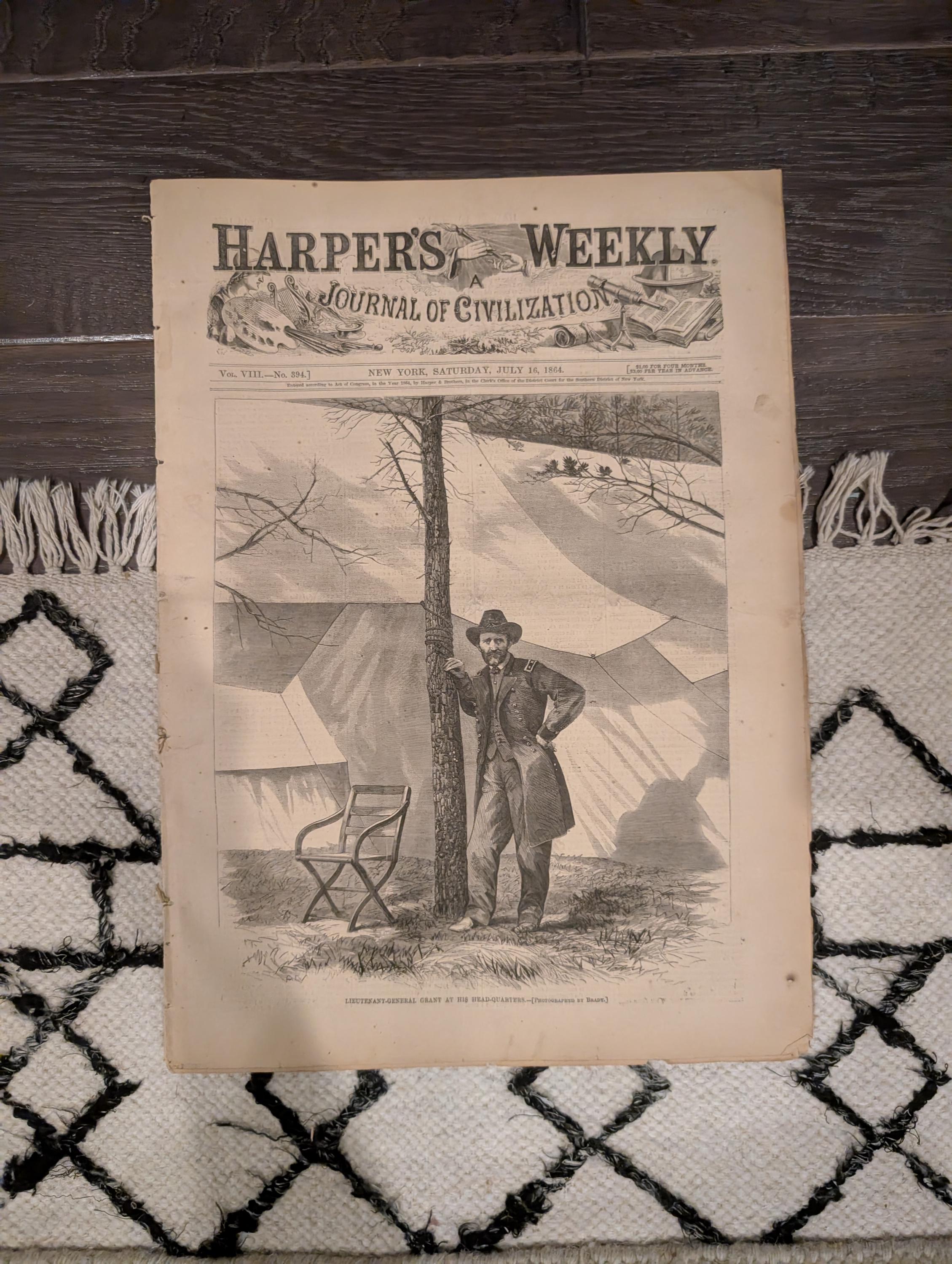1864 Grant at Headquarters Harper's Weekly July 16 Thomas Nast Our Flag