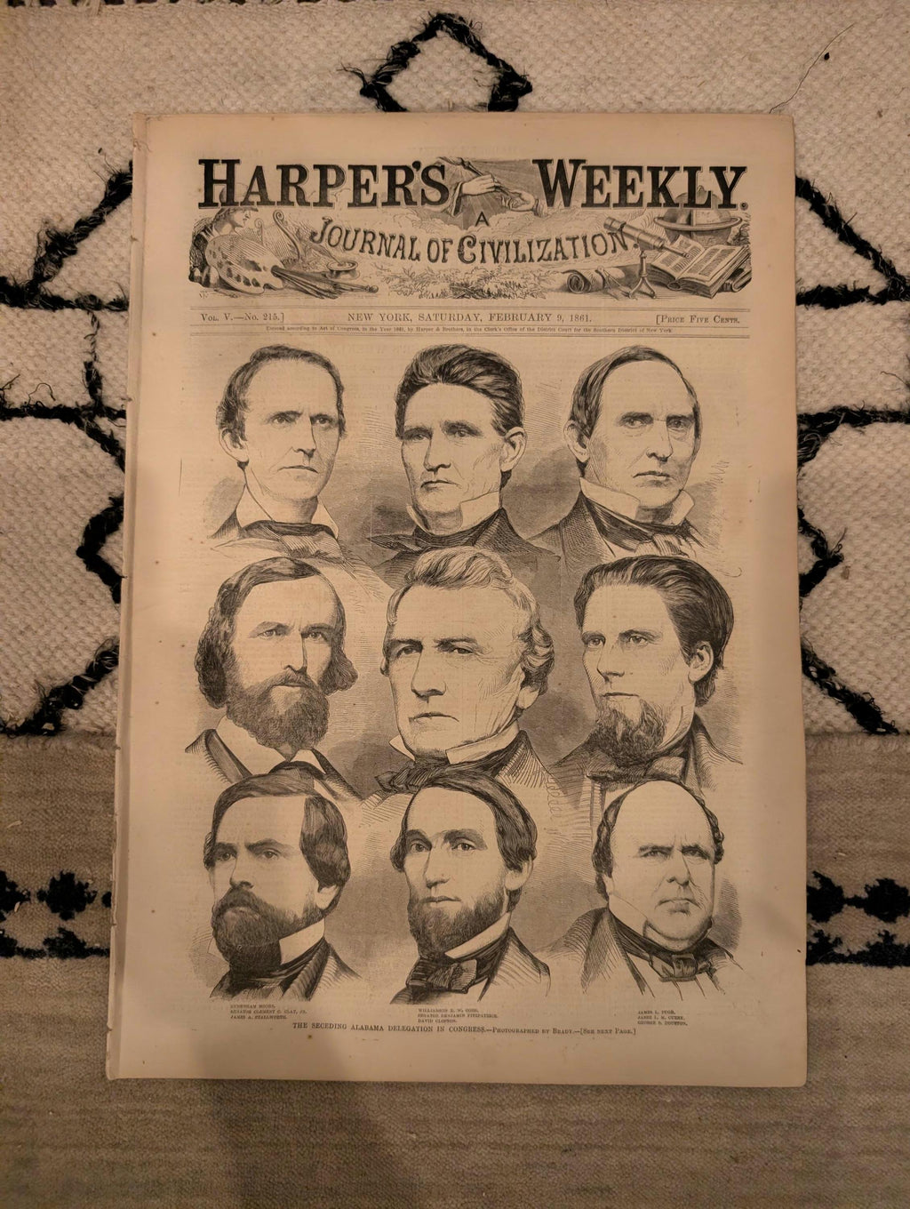 1861 Alabama Delegation Secession Harper's Weekly Feb 09 Montgomery Map