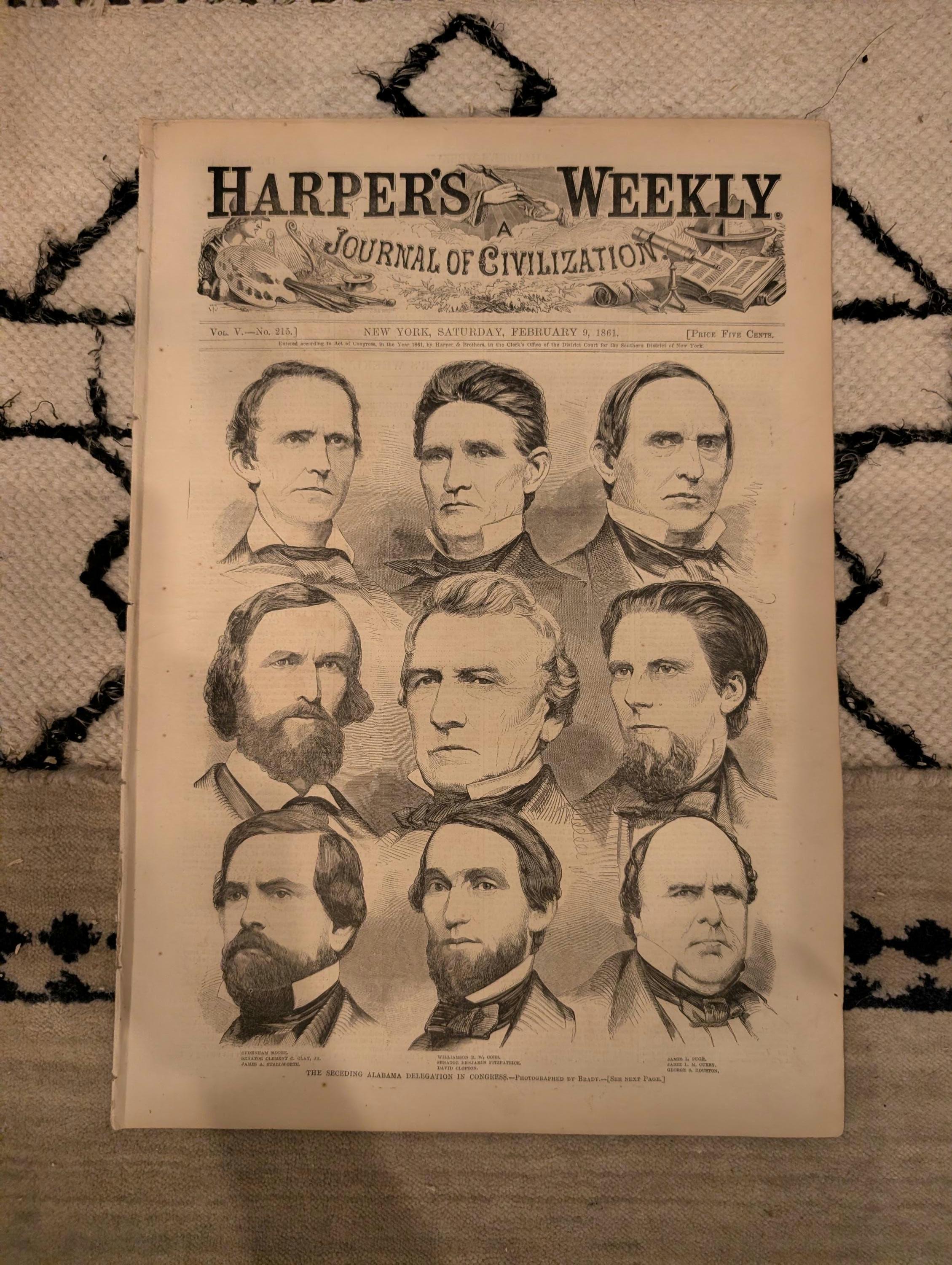 1861 Alabama Delegation Secession Harper's Weekly Feb 09 Montgomery Map