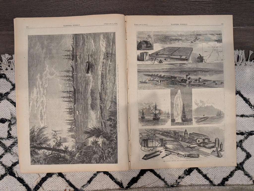 Harper’s Weekly February 5, 1876, Port Royal Naval Station, Torpedo Service, Old Philadelphia, Prince of Wales