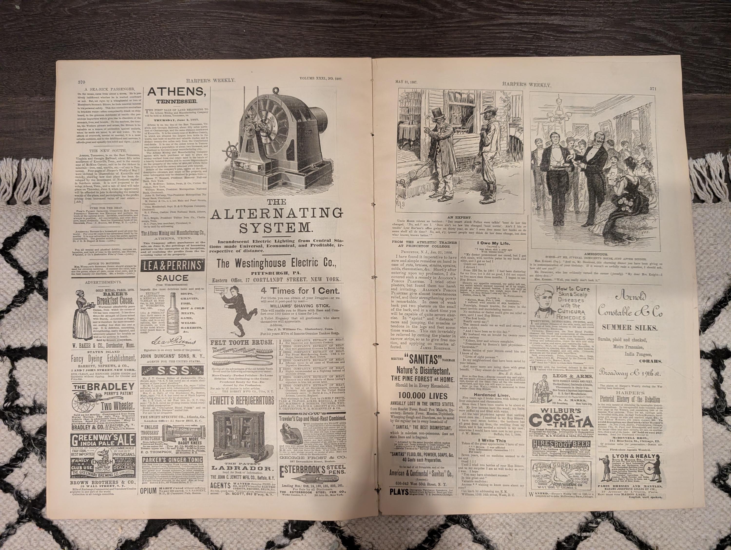 Harper’s Weekly May 21, 1887 – European Steamer Day, Easter Island, Horse Artillery, Atlanta Cruiser, Ads & Illustrations