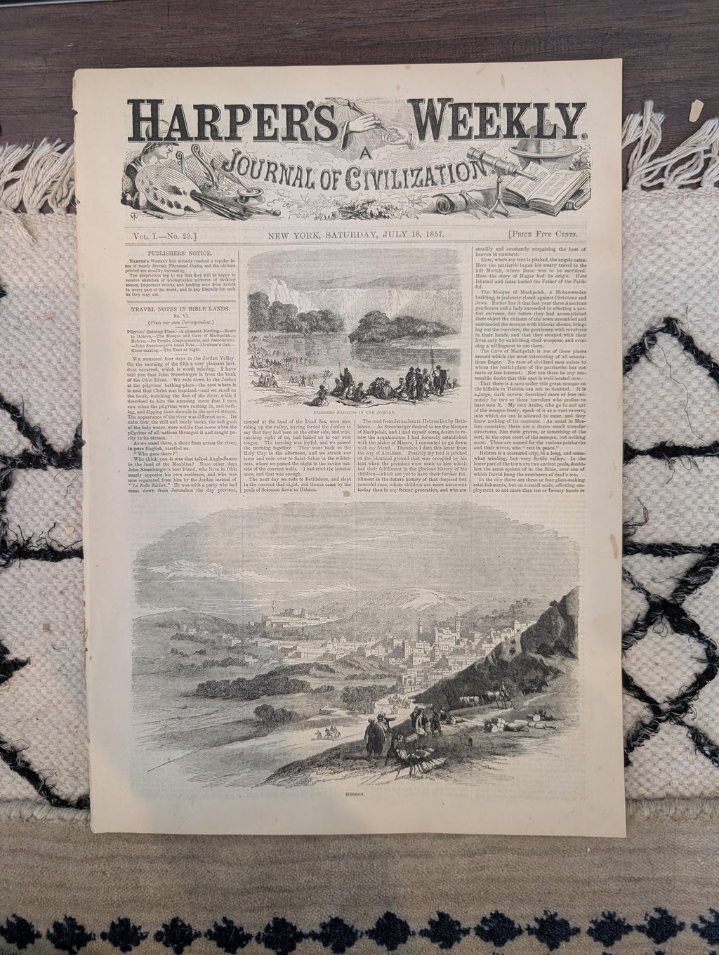 1857 Queen Victoria Harper's Weekly July 18 Hebron Holy Land William Marcy
