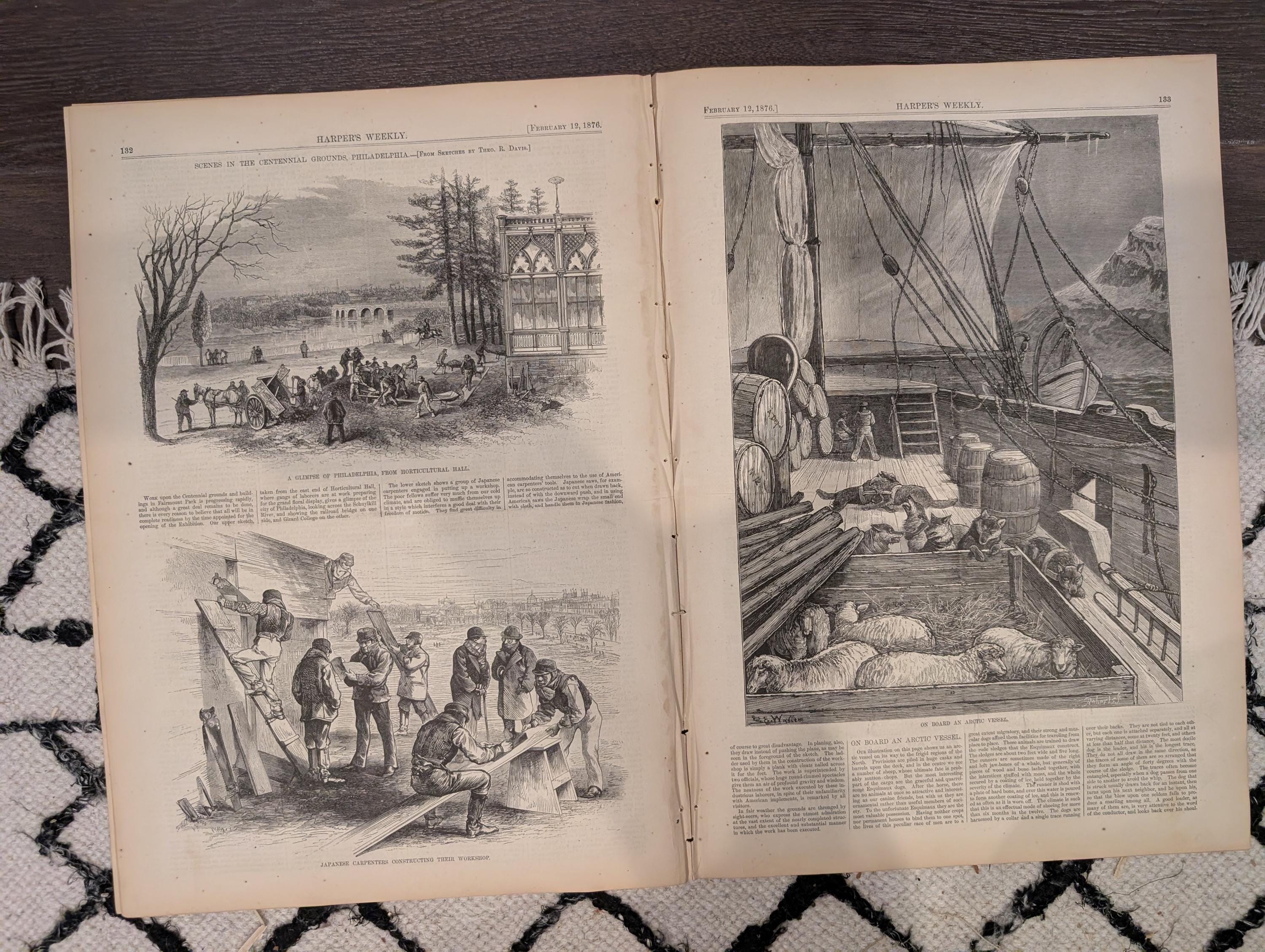 Harper’s Weekly February 12, 1876 – Nast Cartoon, Japanese Warship “Tsukuba,” Arctic Vessel Scene, War in Herzegovina